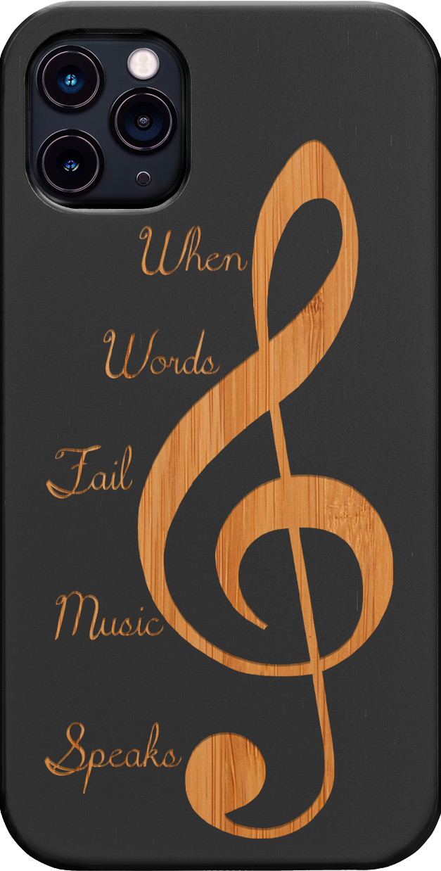 Clef 2 - Engraved wooden phone case showcasing unique laser-engraved design and natural wood finish.