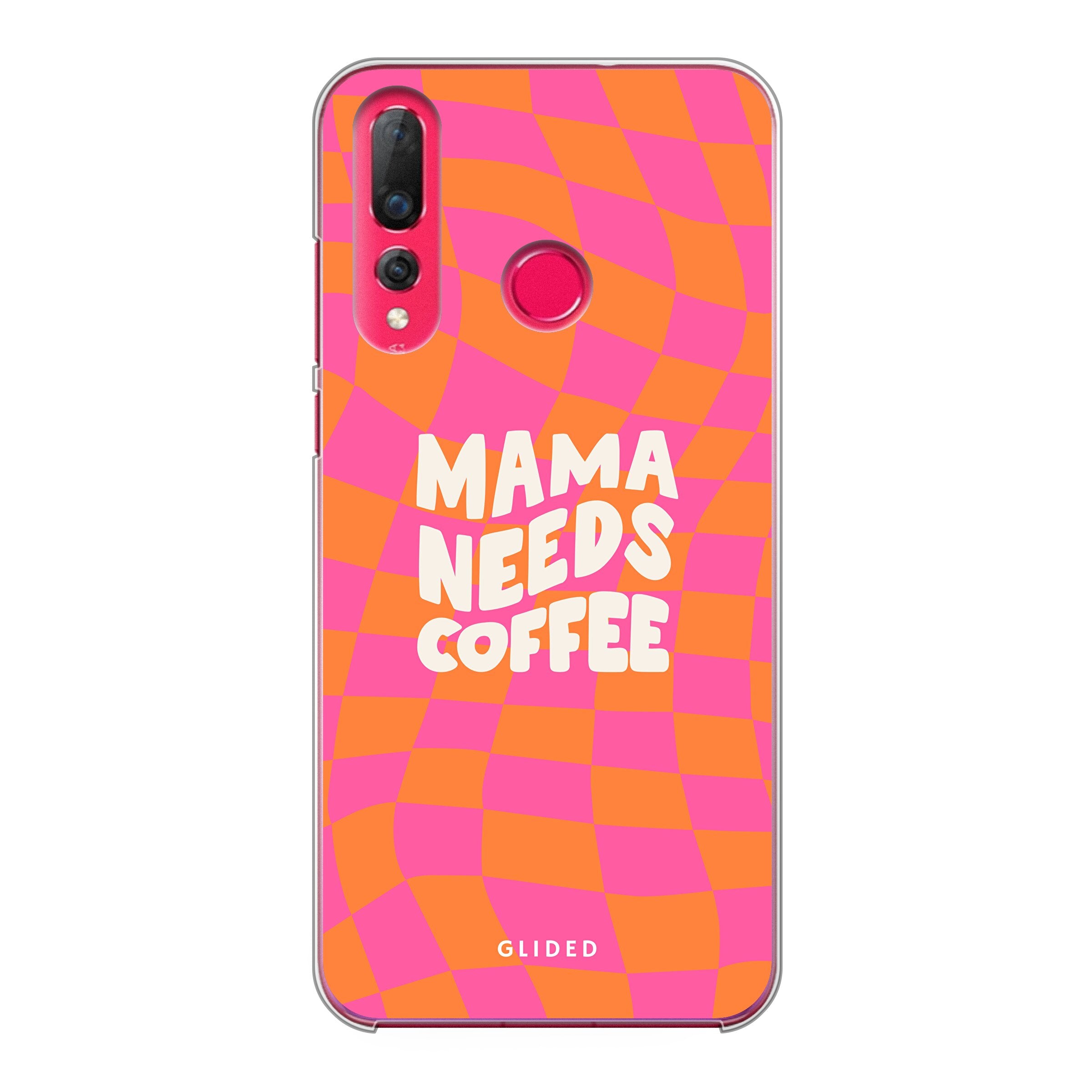 Coffee Mom Huawei P30 Lite Hülle mit Schachbrettmuster und dem Spruch 'Mama needs coffee', idealer Schutz und stylisches Design.