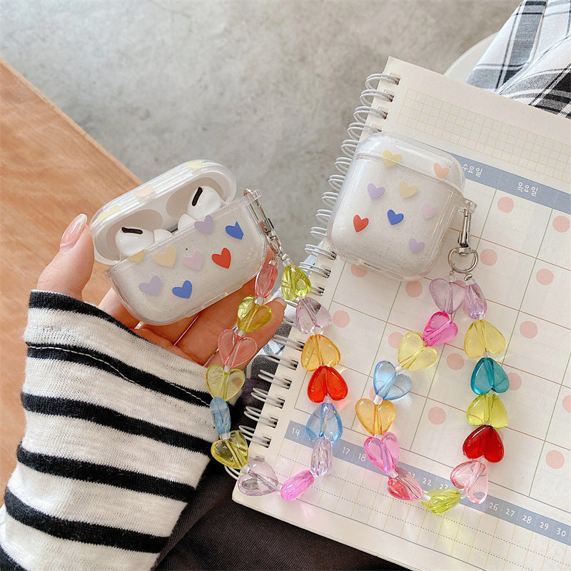 Color Love Chain Earphone Protective Case for AirPods in a vibrant cartoon style with a chain design.