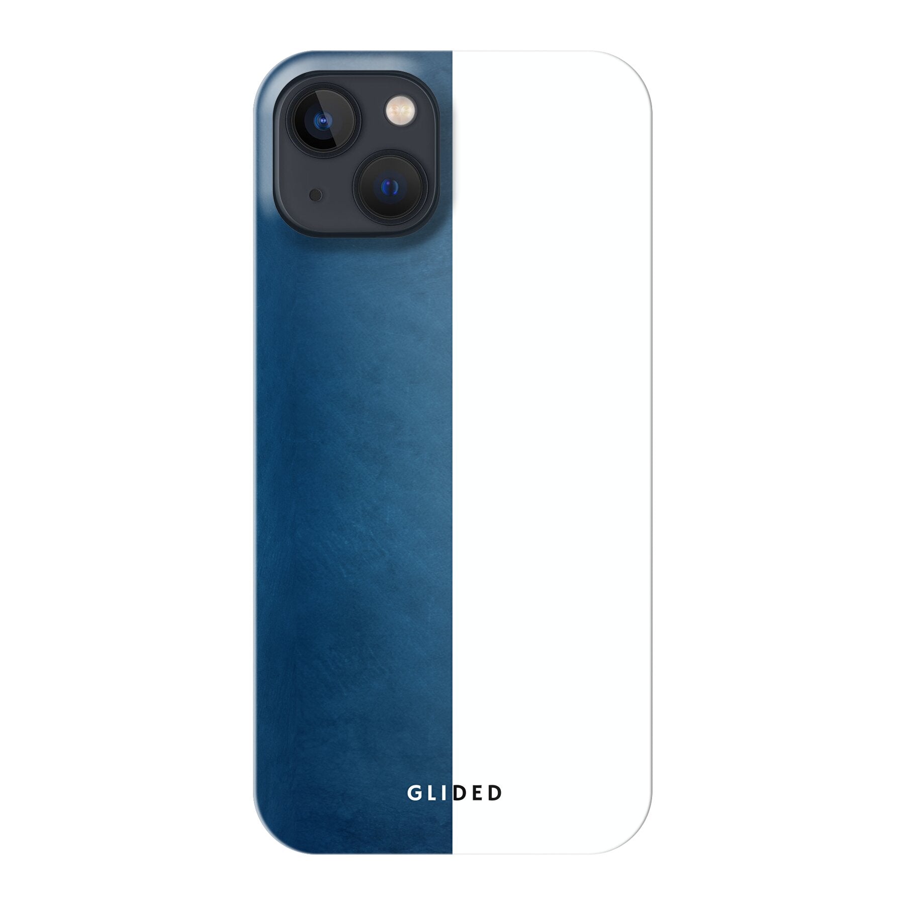 iPhone 13 Handyhülle 'Contrast' in Blau und Weiß, bietet stilvollen Schutz und präzise Aussparungen.