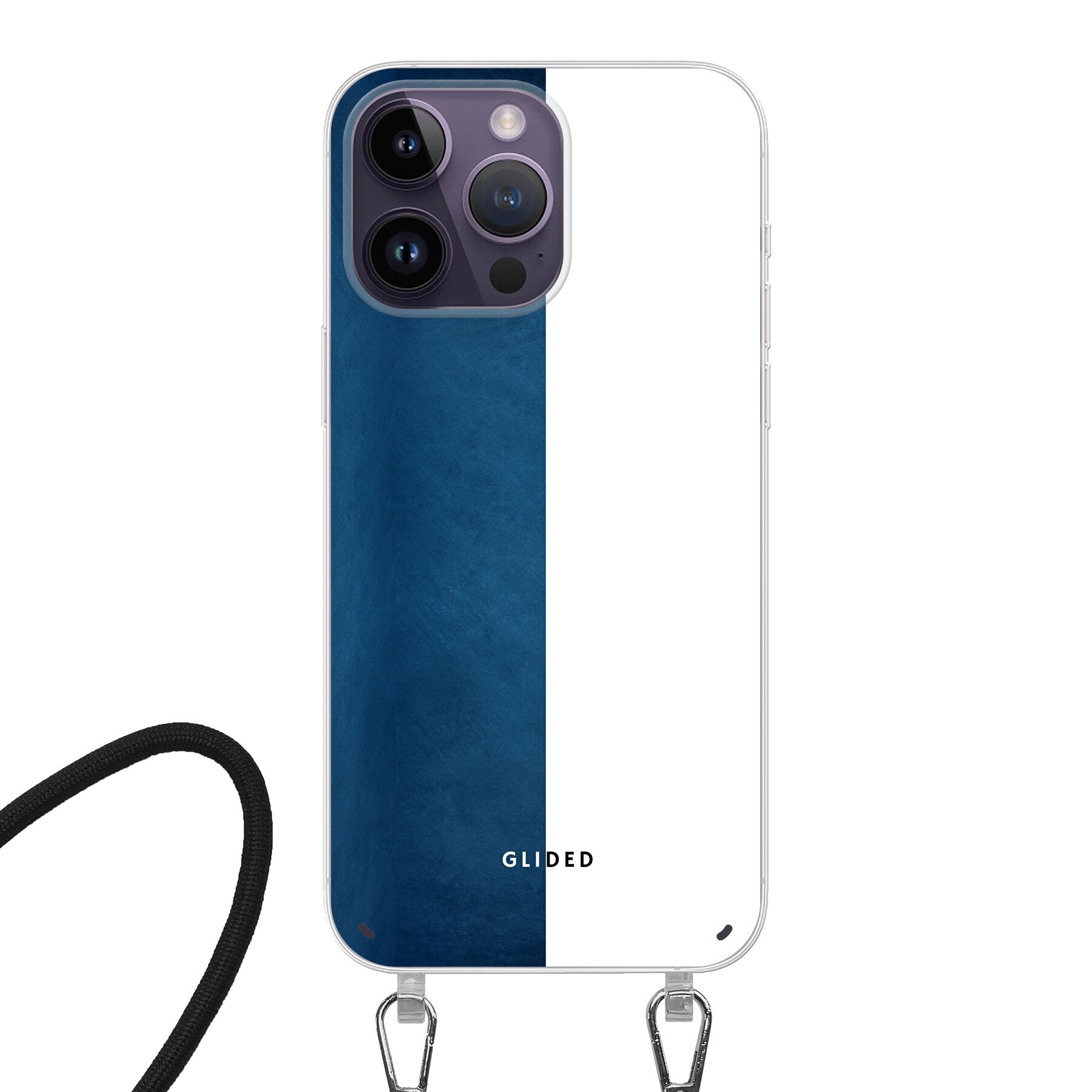 iPhone 14 Pro Handyhülle 'Contrast' in Blau und Weiß, bietet stilvollen Schutz und einzigartiges Design.