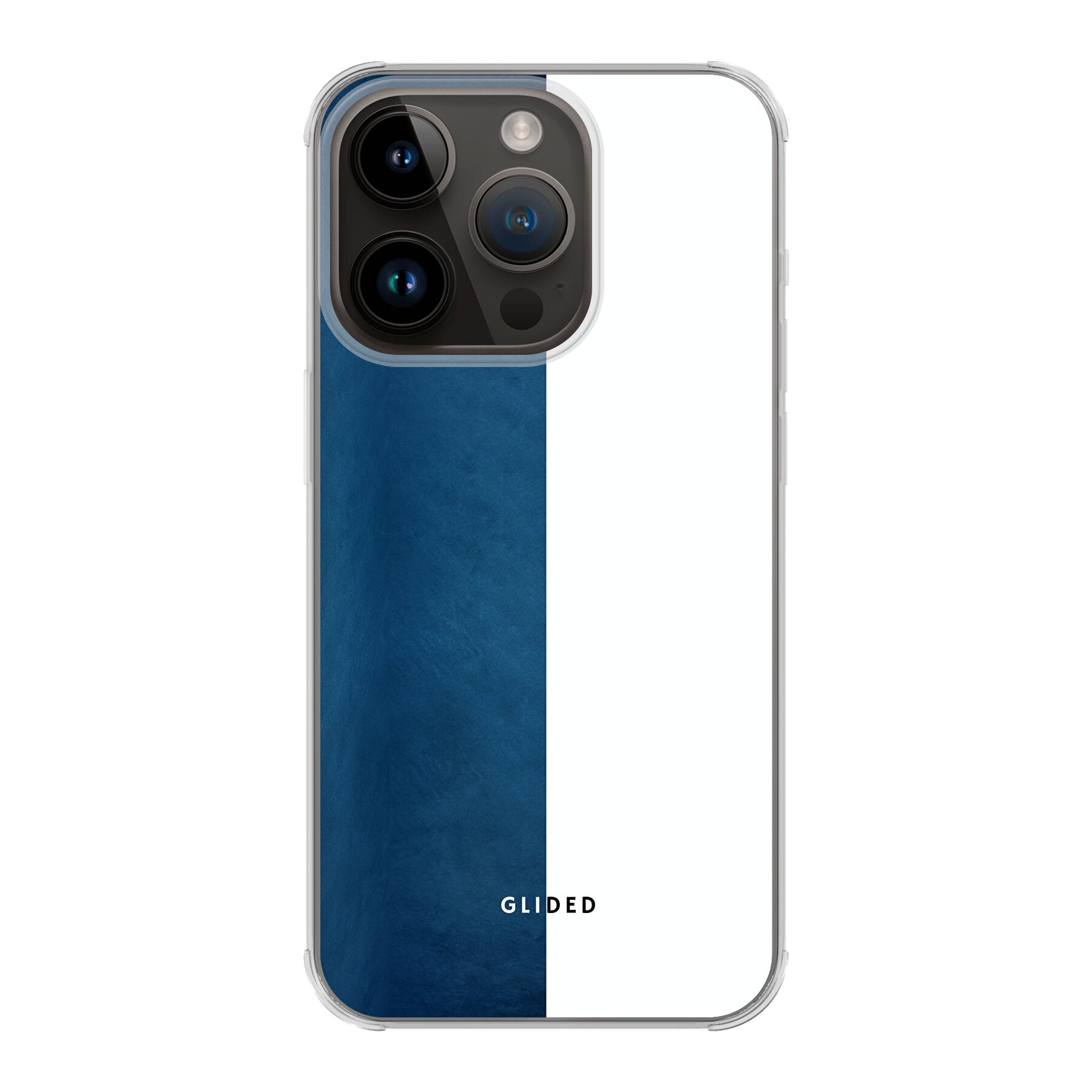 iPhone 14 Pro Handyhülle 'Contrast' in Blau und Weiß, bietet stilvollen Schutz und einzigartiges Design.