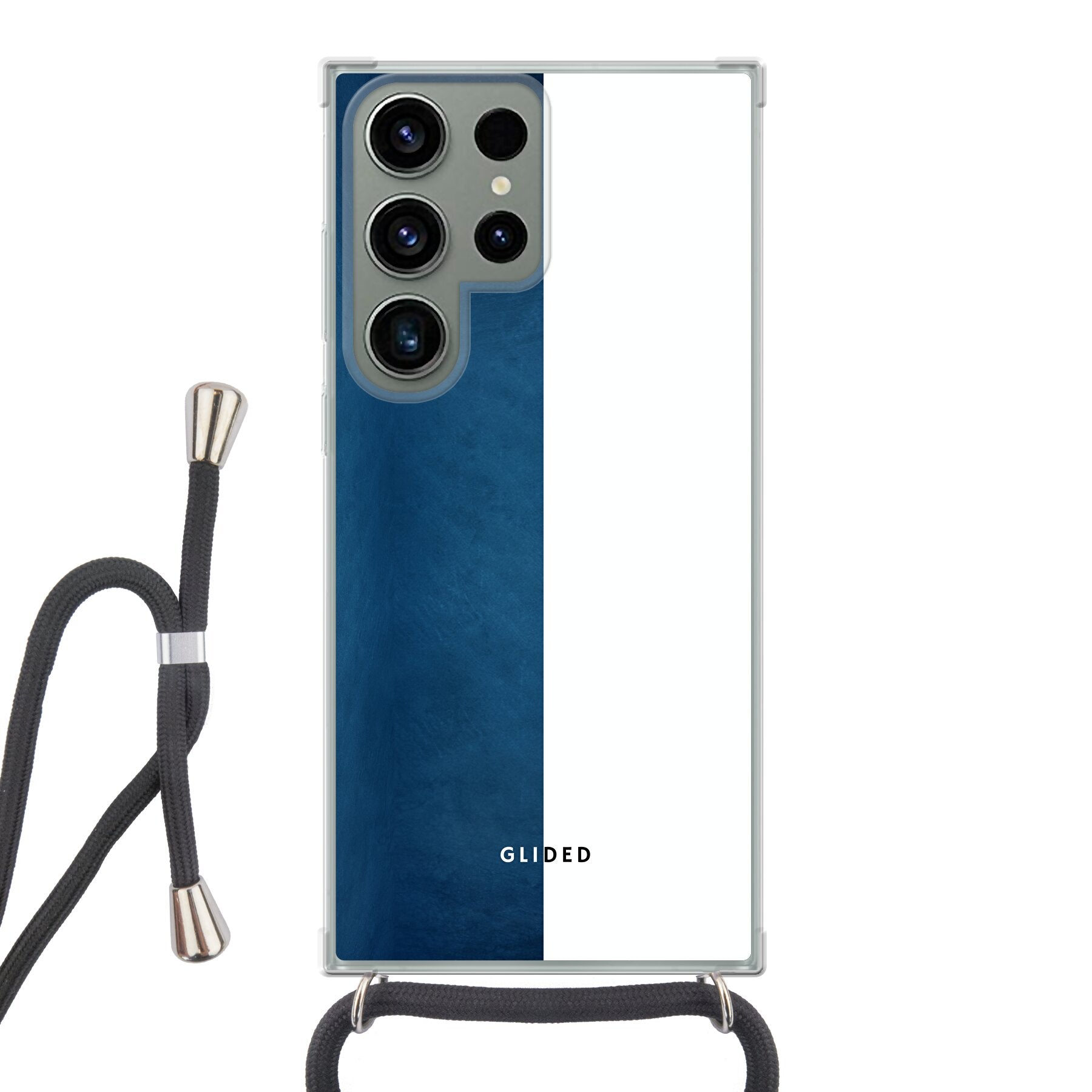 Contrast Handyhülle für Samsung Galaxy S23 Ultra in Blau und Weiß, stilvoll und schützend.