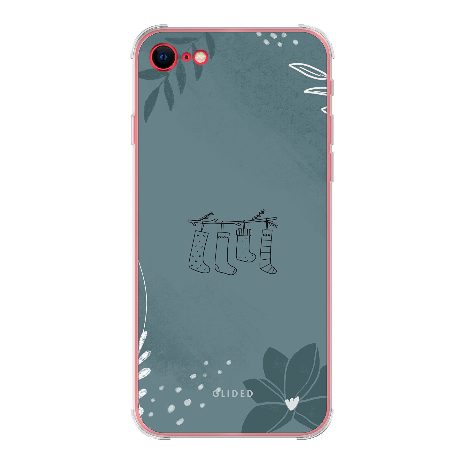 Cozy iPhone 8 Handyhülle mit niedlichen Weihnachtssocken auf festlichem Hintergrund, ideal für den Schutz und das Design deines Smartphones.