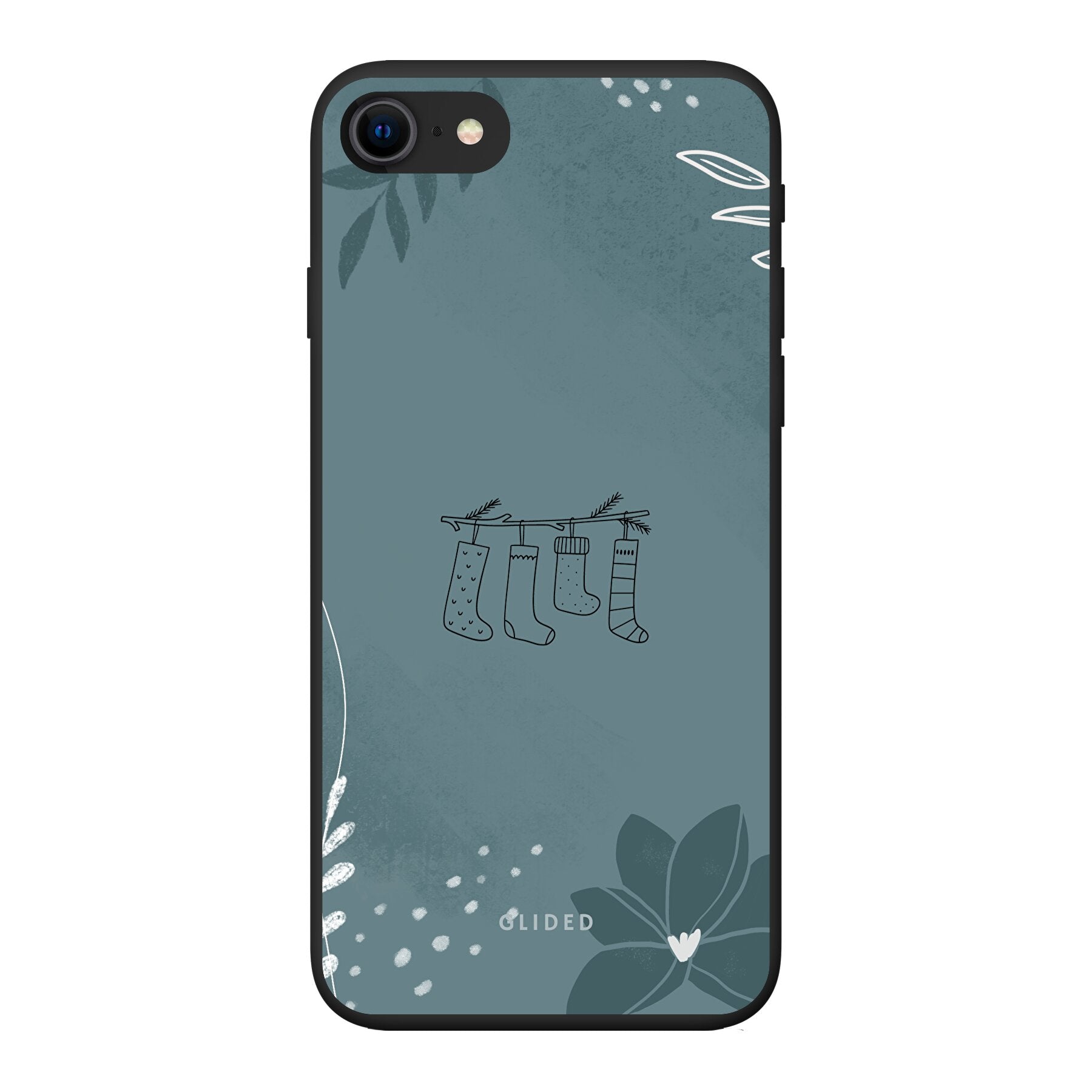 Cozy iPhone 8 Handyhülle mit niedlichen Weihnachtssocken auf festlichem Hintergrund, ideal für den Schutz und das Design deines Smartphones.