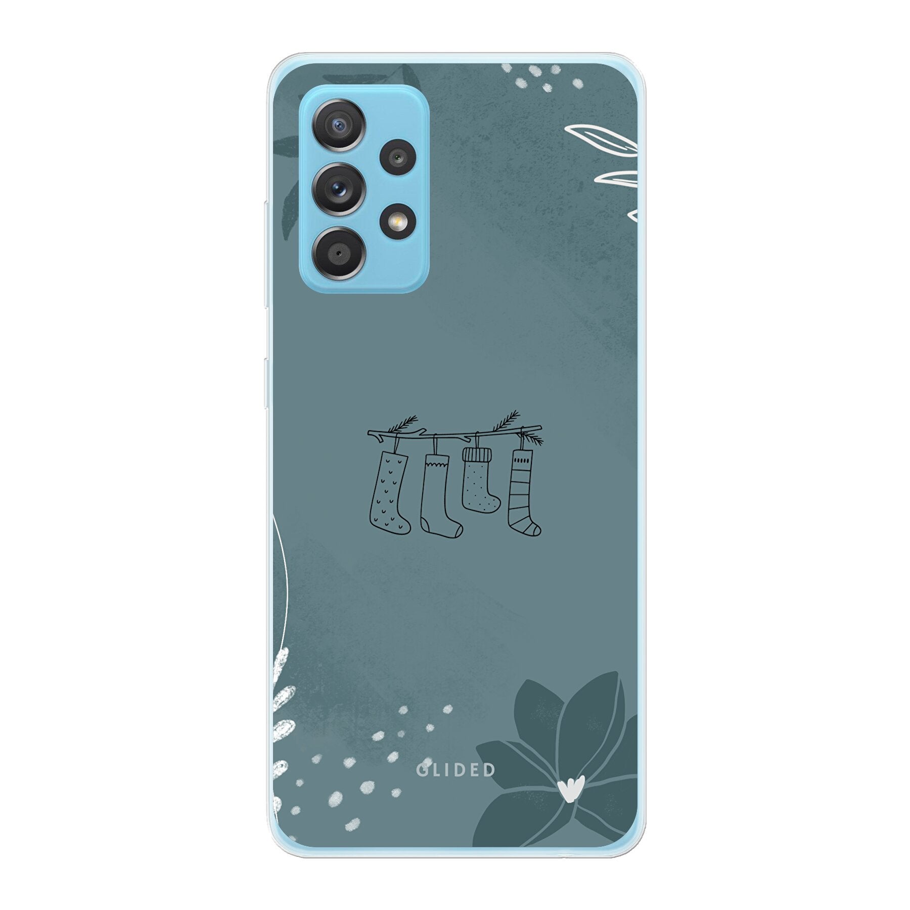 Cozy Handyhülle für Samsung Galaxy A53 5G mit niedlichen Weihnachtssocken auf festlichem Hintergrund, bietet stilvollen Schutz.