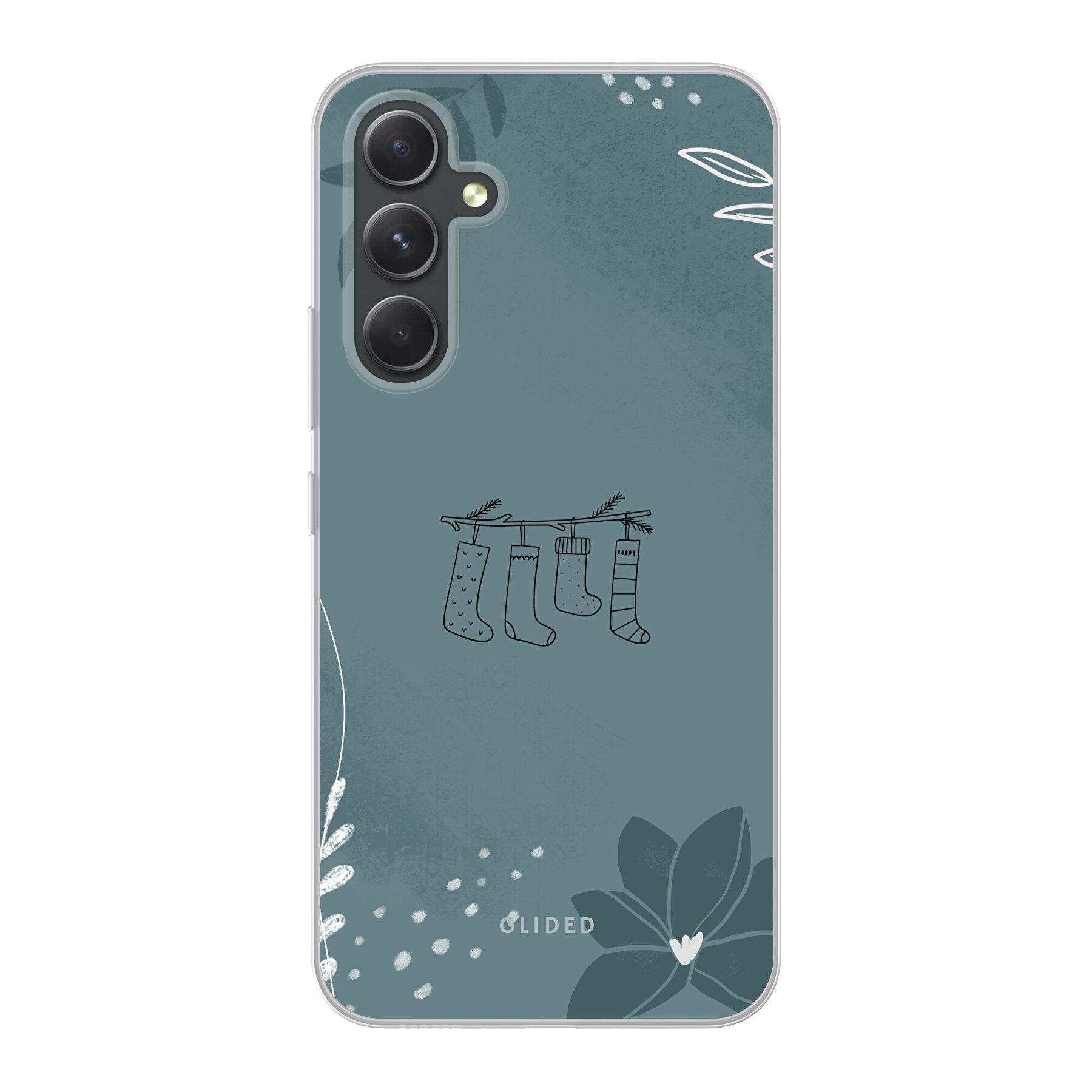 Cozy Handyhülle für Samsung Galaxy A54 5G mit niedlichen Weihnachtssocken auf festlichem Hintergrund, idealer Schutz und stilvolles Design.