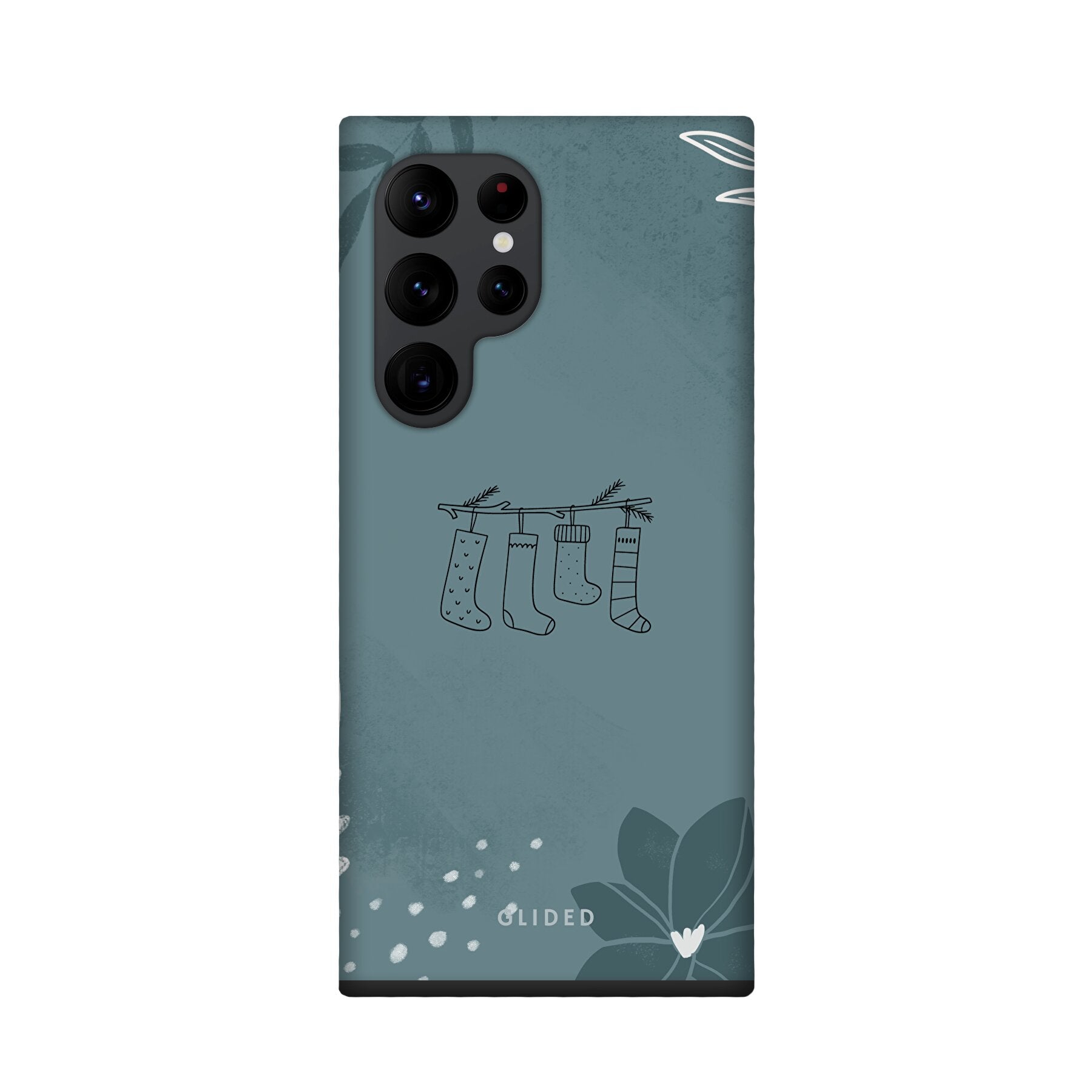 Cozy Handyhülle für Samsung Galaxy S22 Ultra mit niedlichen Weihnachtssocken auf festlichem Hintergrund, idealer Schutz und stilvolles Design.