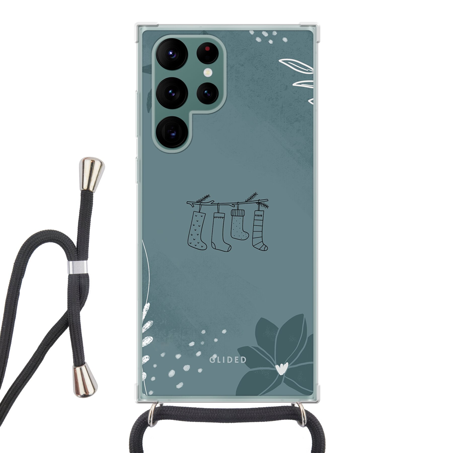 Cozy Handyhülle für Samsung Galaxy S22 Ultra mit niedlichen Weihnachtssocken auf festlichem Hintergrund, idealer Schutz und stilvolles Design.