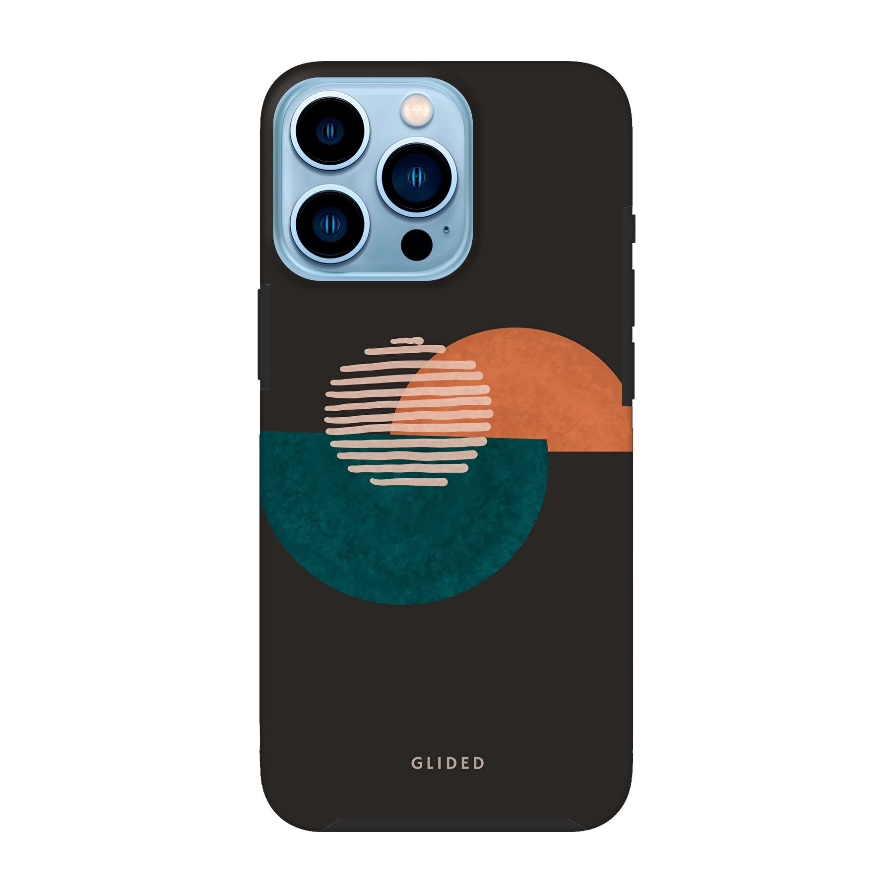 Crest Handyhülle für iPhone 13 Pro Max mit abstraktem Kreismuster auf dunklem Hintergrund, bietet stilvollen Schutz.