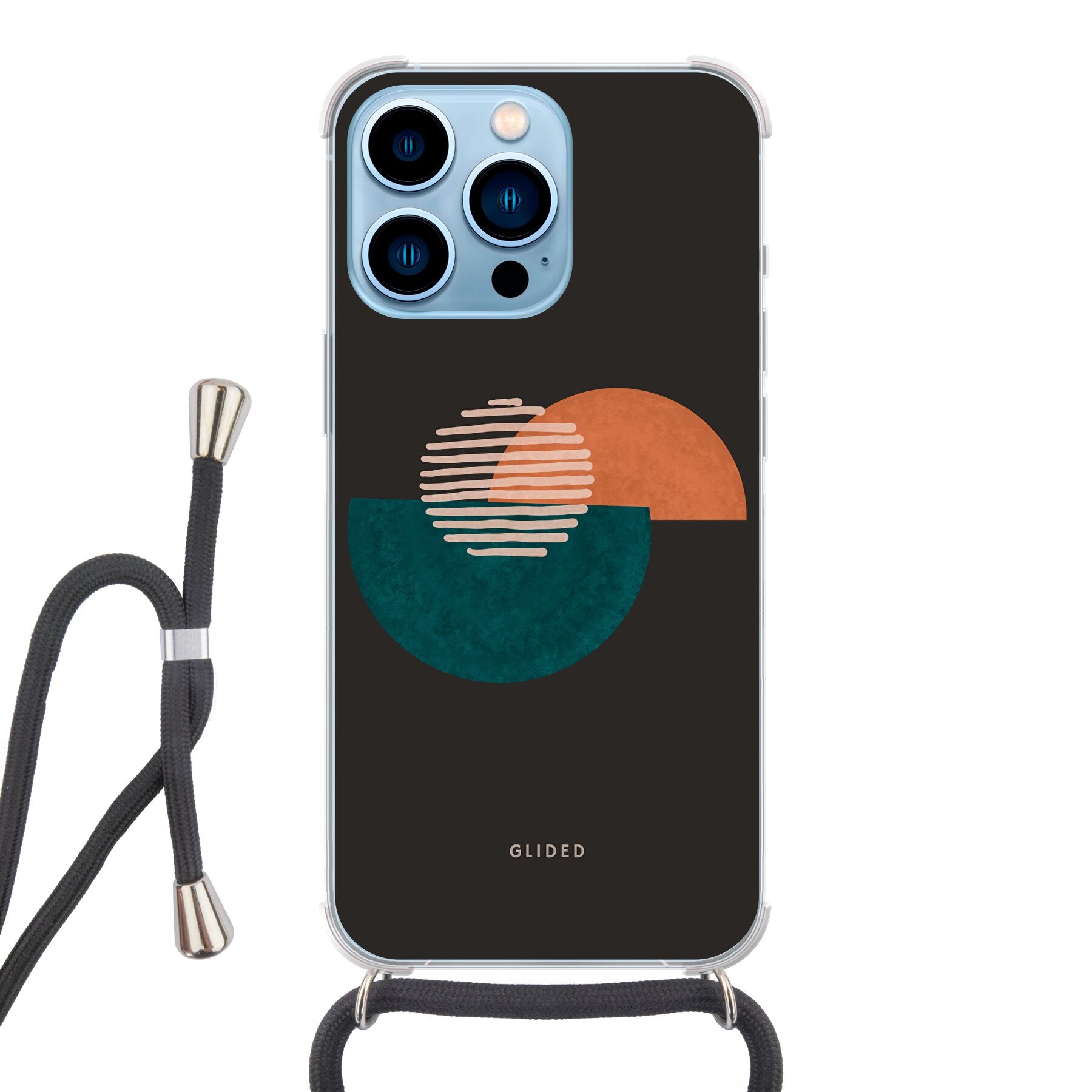 Crest Handyhülle für iPhone 13 Pro Max mit abstraktem Kreismuster auf dunklem Hintergrund, bietet stilvollen Schutz.