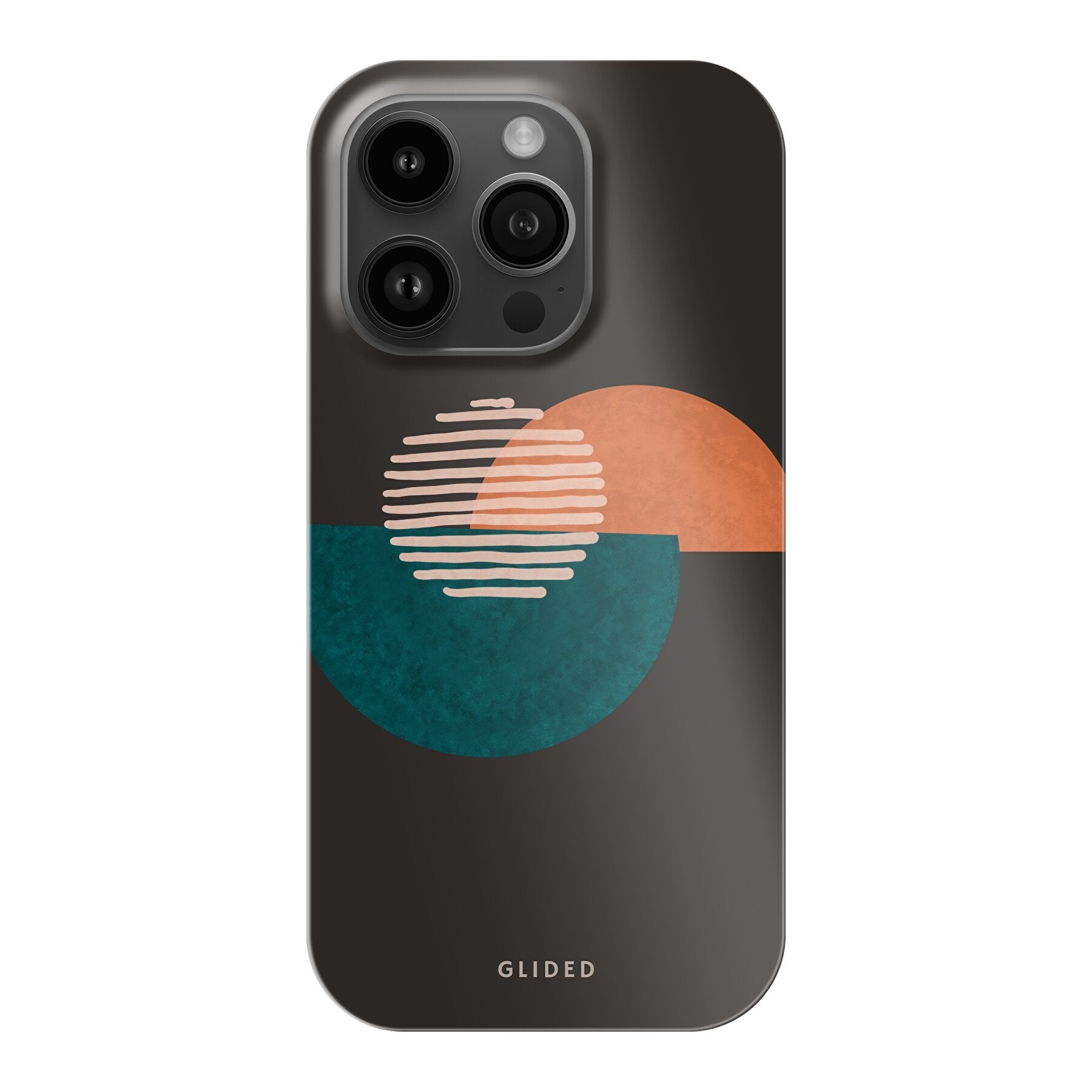 Crest iPhone 14 Pro Handyhülle mit abstraktem Kreismuster auf dunklem Hintergrund, bietet stilvollen Schutz.