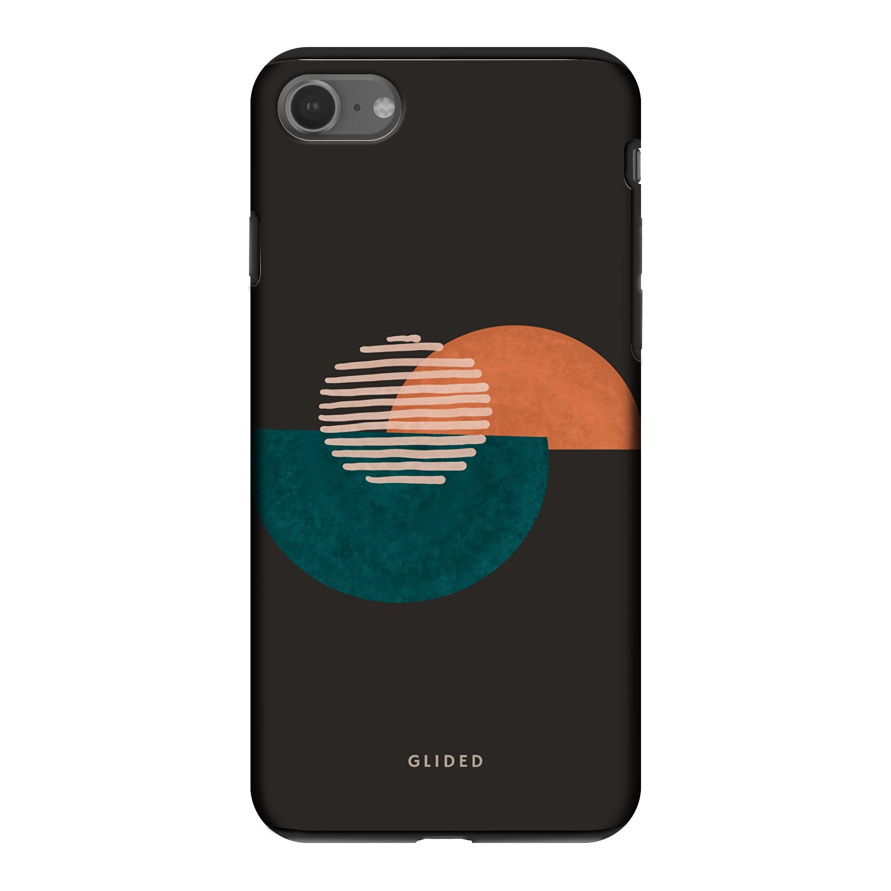 Crest iPhone SE 2020 Handyhülle mit abstraktem Kreismuster auf dunklem Hintergrund, bietet stilvollen Schutz und modernes Design.