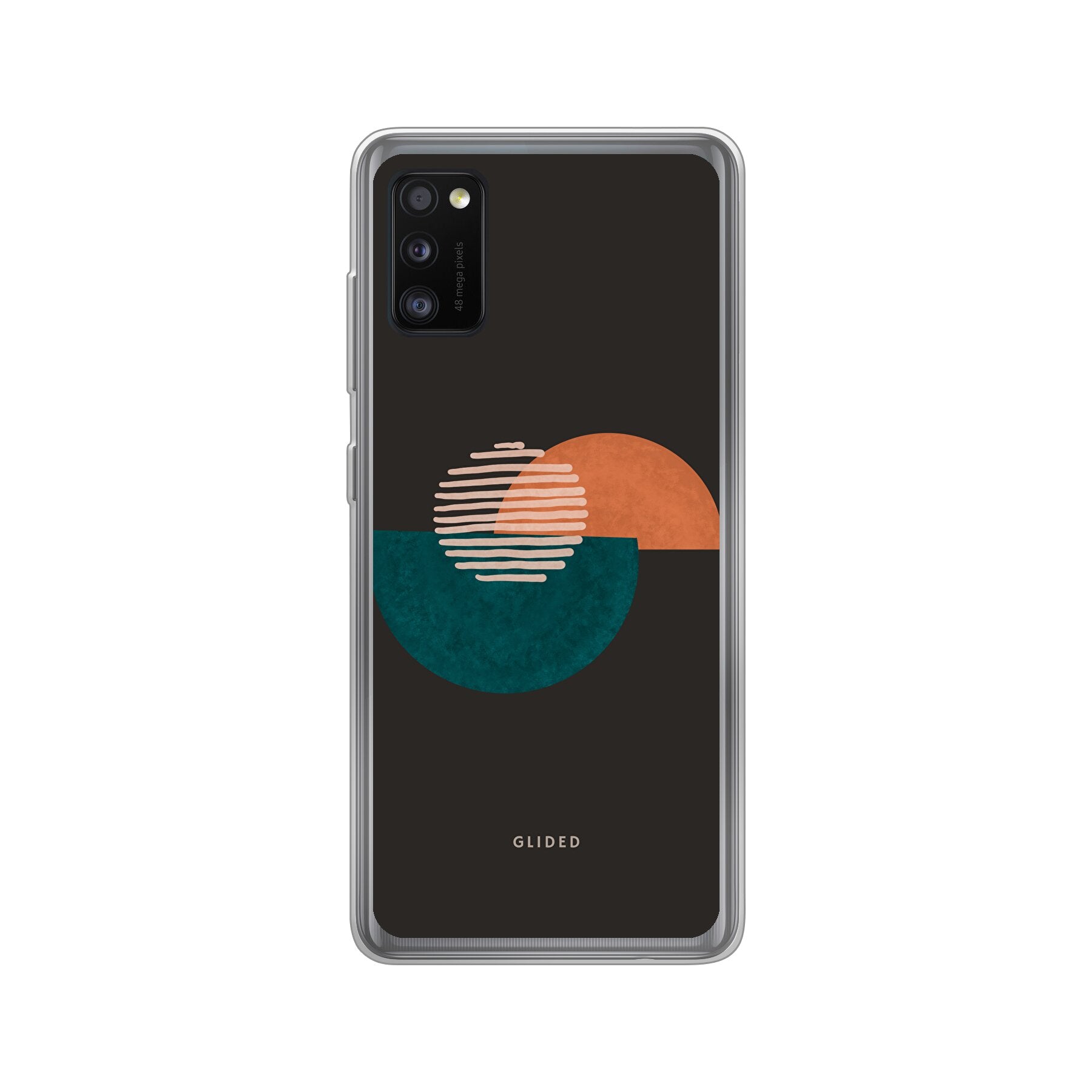 Crest Handyhülle für Samsung Galaxy A41 mit abstraktem Kreismuster auf dunklem Hintergrund, bietet stilvollen Schutz.