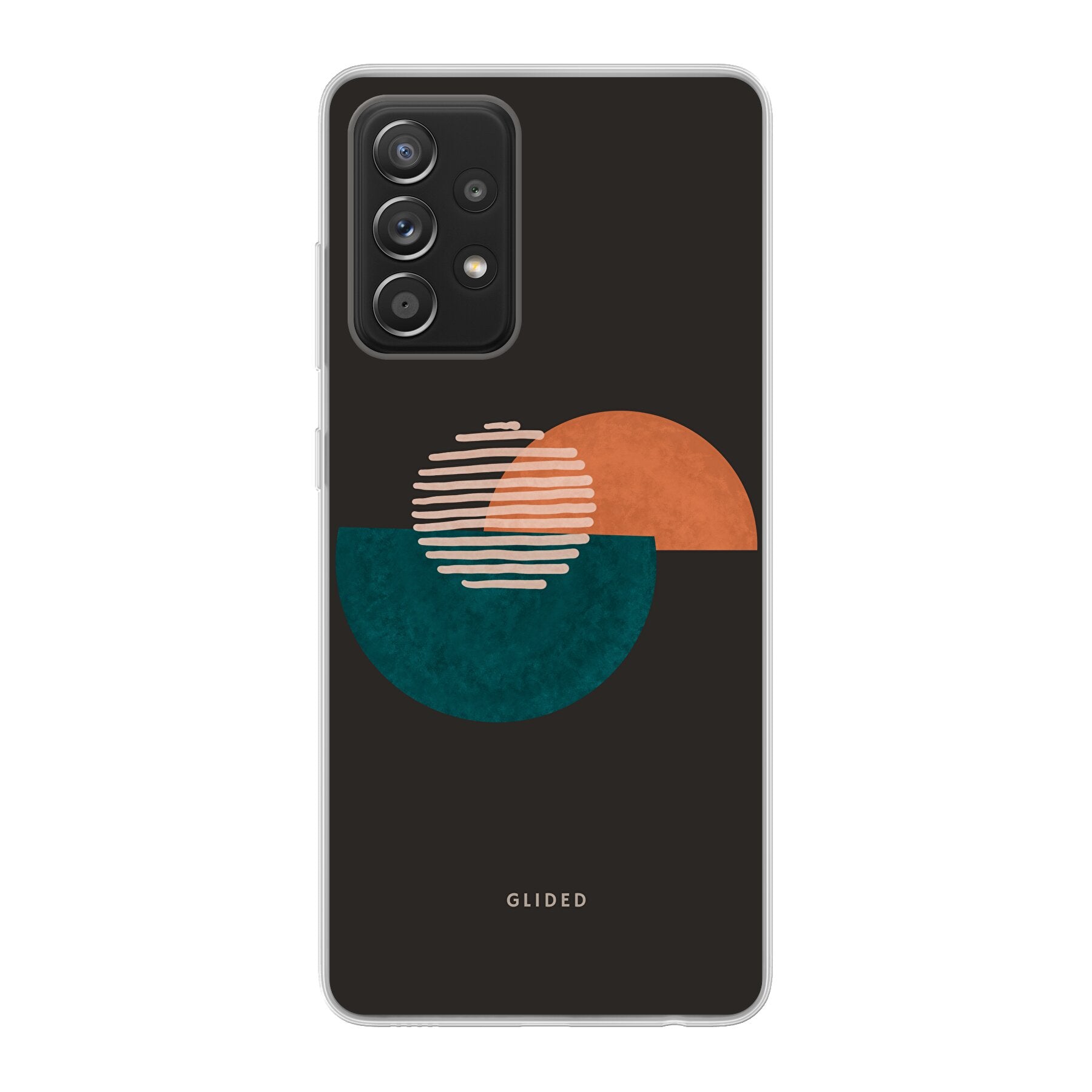 Crest Handyhülle für Samsung Galaxy A52, A52 5G, A52s 5G mit abstraktem Kreismuster auf dunklem Hintergrund.