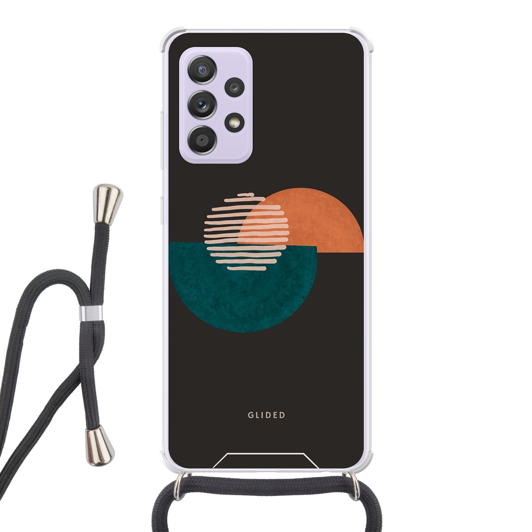 Crest Handyhülle für Samsung Galaxy A52, A52 5G, A52s 5G mit abstraktem Kreismuster auf dunklem Hintergrund.