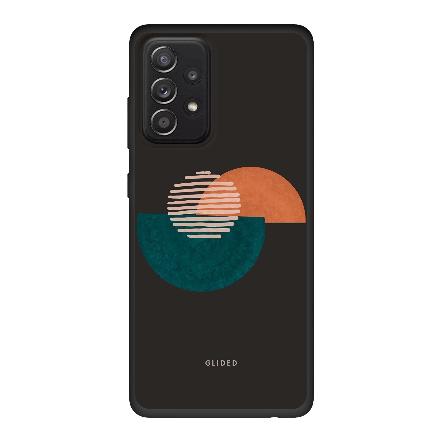 Crest Handyhülle für Samsung Galaxy A52, A52 5G, A52s 5G mit abstraktem Kreismuster auf dunklem Hintergrund.