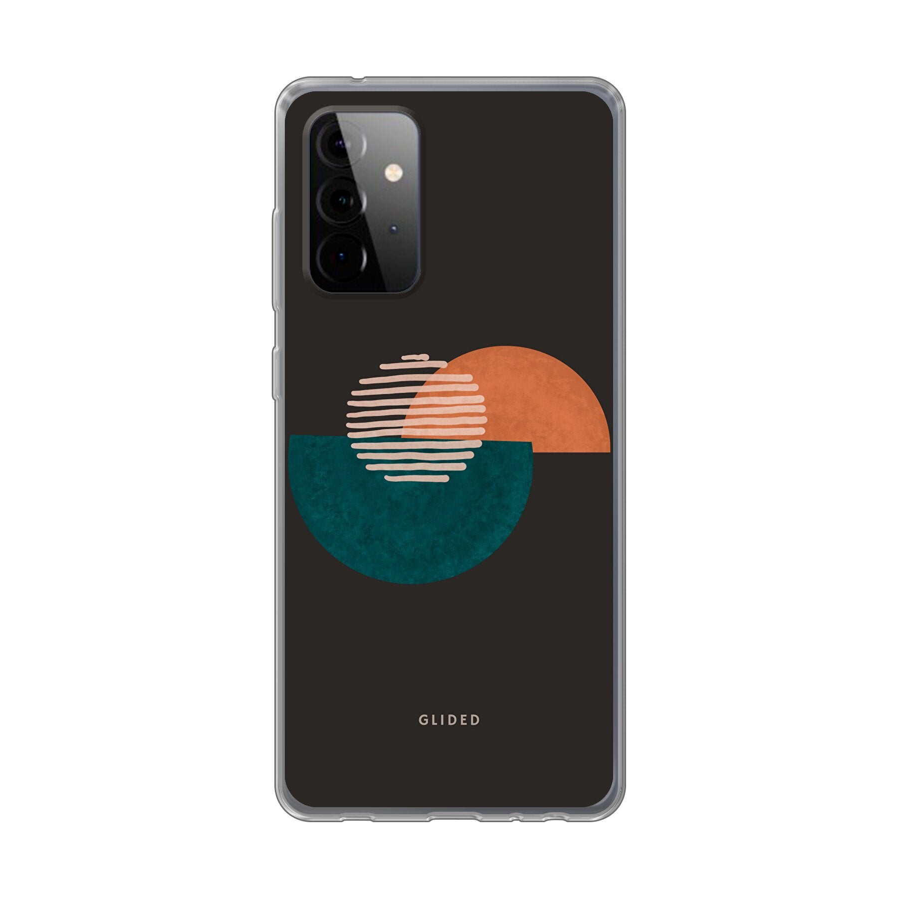 Crest Handyhülle für Samsung Galaxy A72 5G mit abstraktem Kreismuster auf dunklem Hintergrund, bietet stilvollen Schutz.