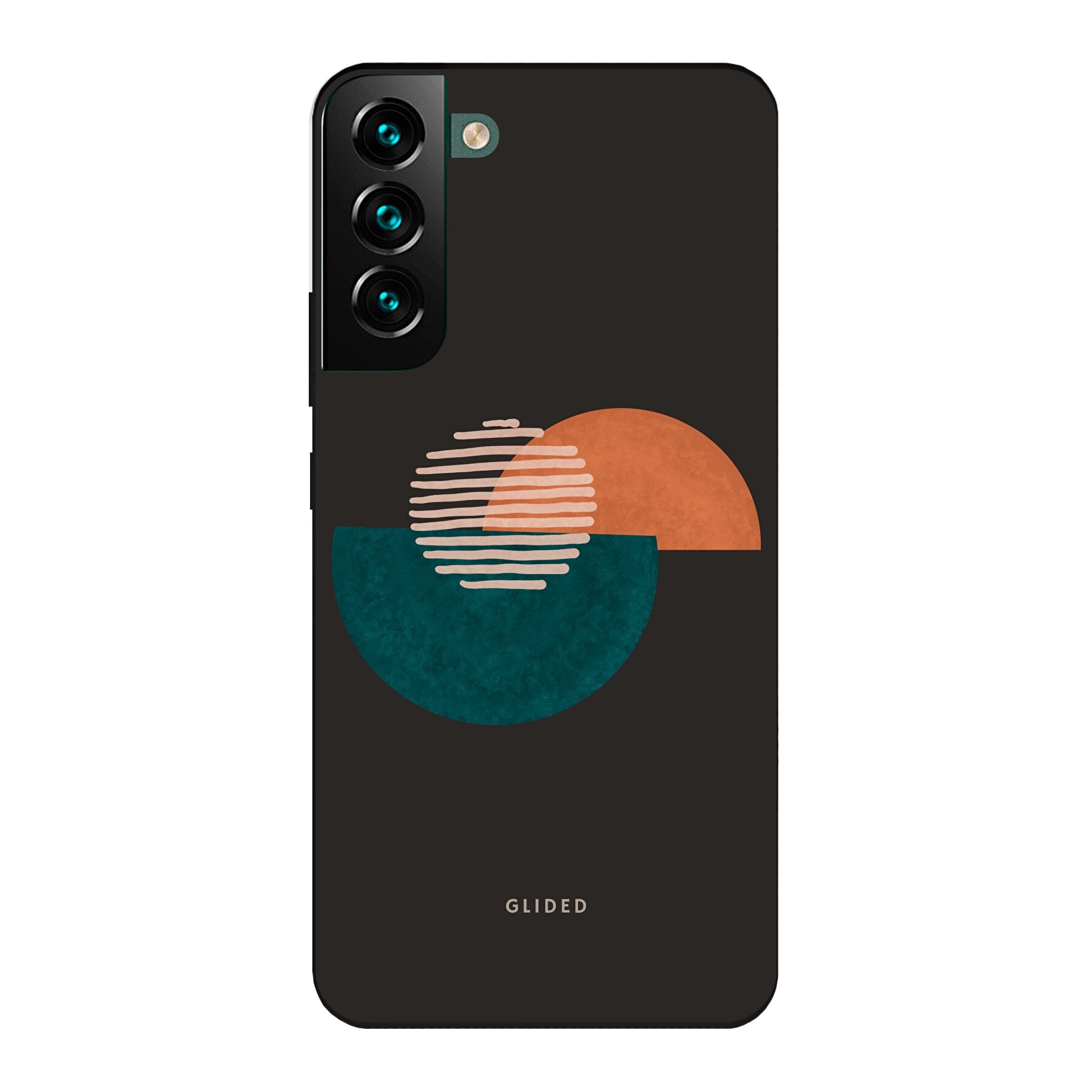 Crest Handyhülle für Samsung Galaxy S22 Plus mit abstraktem Kreismuster auf dunklem Hintergrund, bietet stilvollen Schutz.