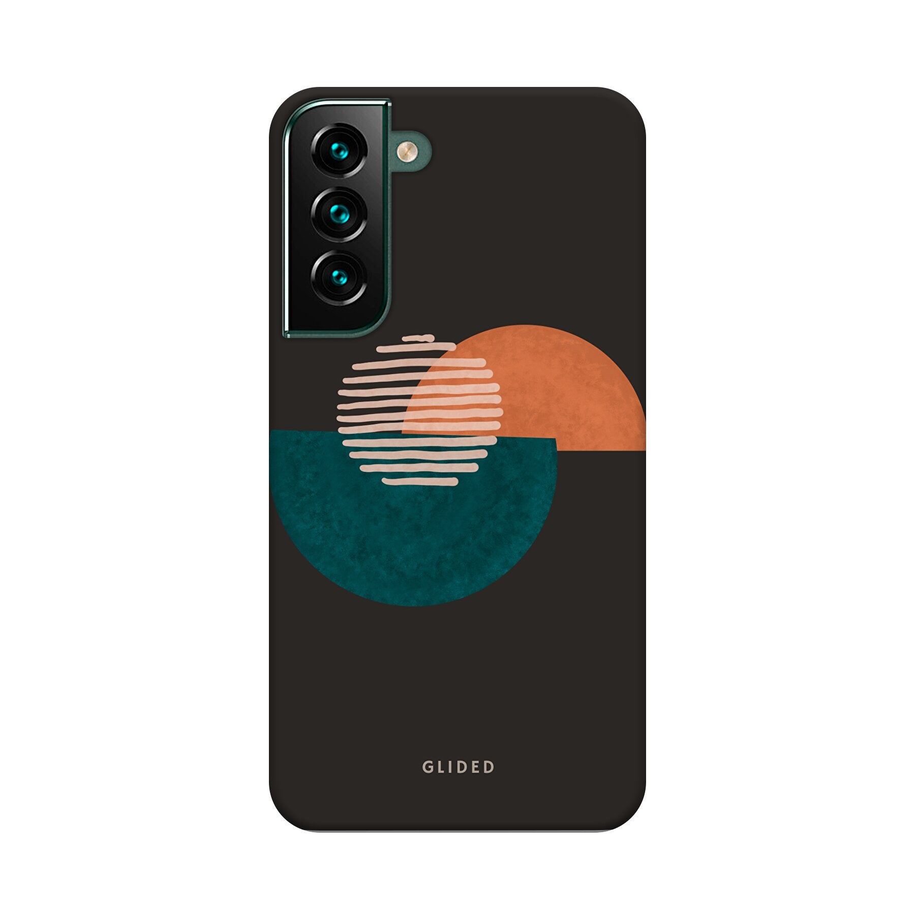 Crest Handyhülle für Samsung Galaxy S22 Plus mit abstraktem Kreismuster auf dunklem Hintergrund, bietet stilvollen Schutz.