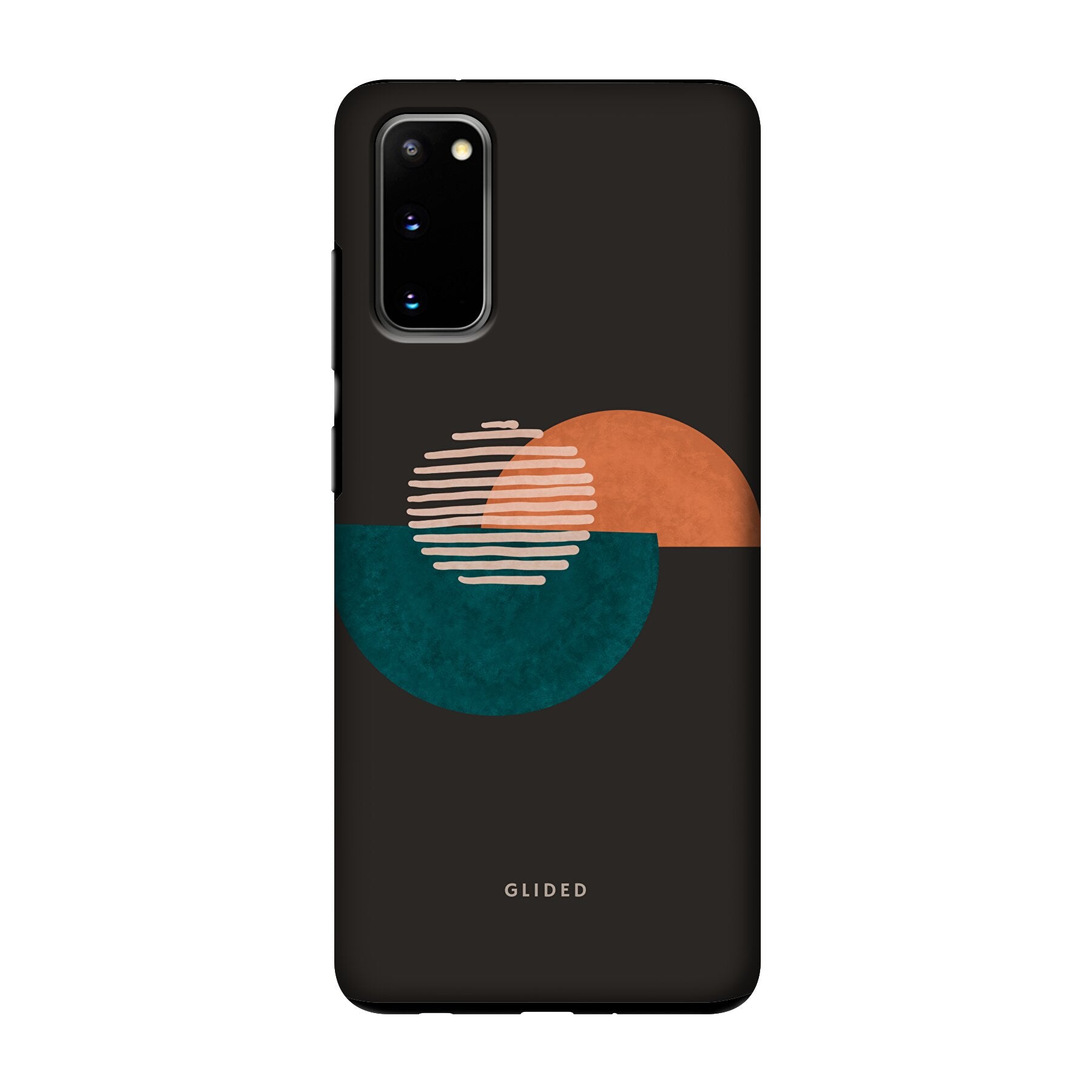 Crest Handyhülle für Samsung Galaxy S20/S20 5G mit abstraktem Kreismuster auf dunklem Hintergrund, bietet stilvollen Schutz.