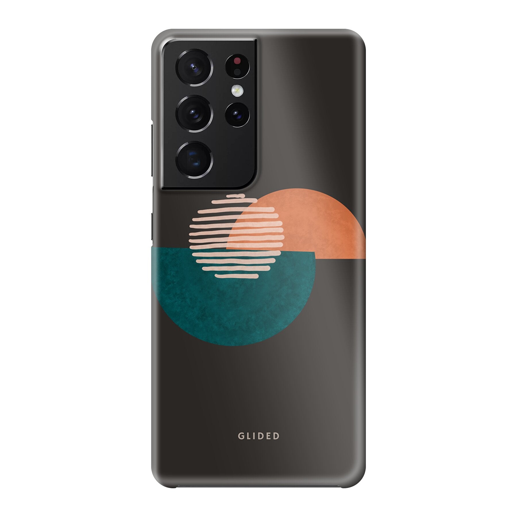 Crest Handyhülle für Samsung Galaxy S21 Ultra 5G mit abstraktem Kreismuster auf dunklem Hintergrund, bietet stilvollen Schutz.