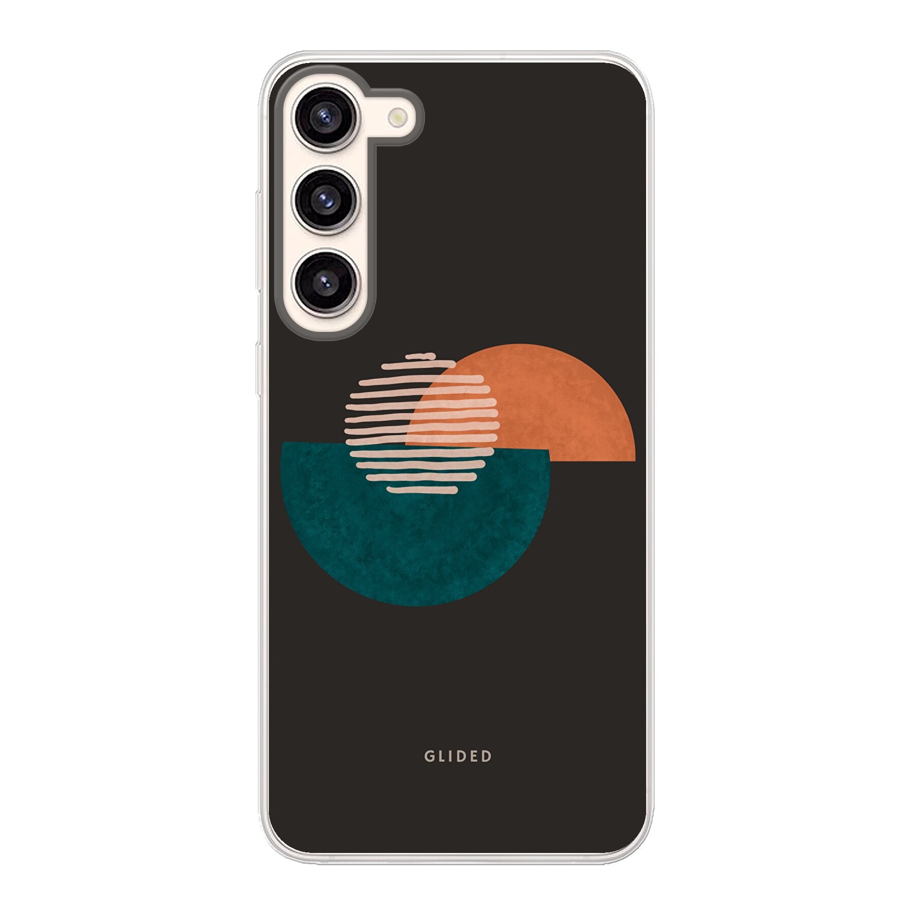 Crest Handyhülle für Samsung Galaxy S23 Plus mit abstraktem Kreismuster auf dunklem Hintergrund, bietet stilvollen Schutz und modernen Look.