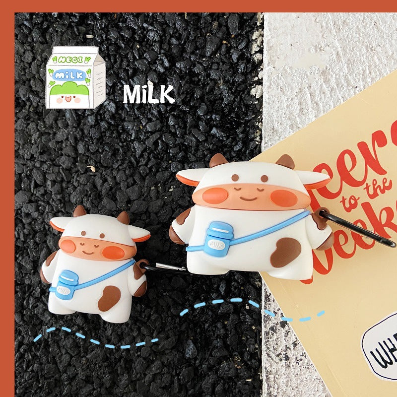 Cute cow silicone protective cover for AirPods, featuring a playful cartoon design, perfect for 2nd and 3rd generation models.