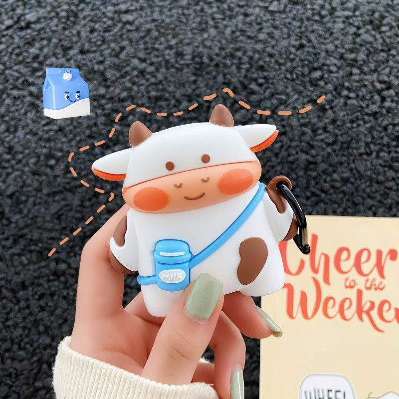 Cute cow silicone protective cover for AirPods, featuring a playful cartoon design, perfect for 2nd and 3rd generation models.