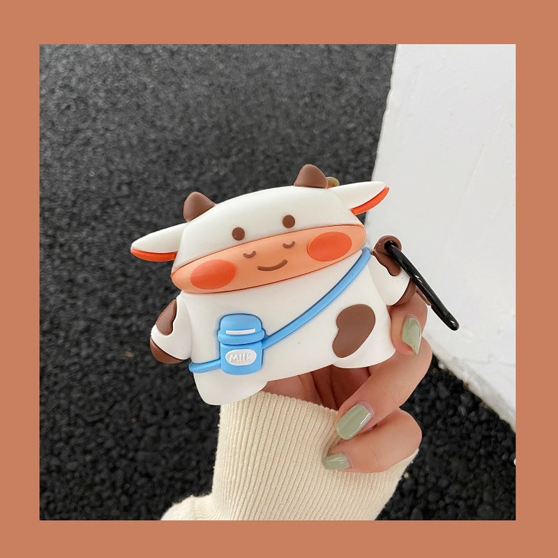 Cute cow silicone protective cover for AirPods, featuring a playful cartoon design, perfect for 2nd and 3rd generation models.