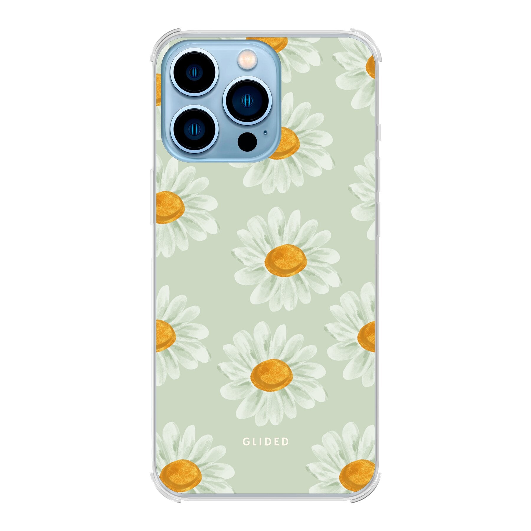 Daisy Handyhülle für iPhone 13 Pro mit zarten Gänseblümchen in voller Blüte, stilvoll und schützend.