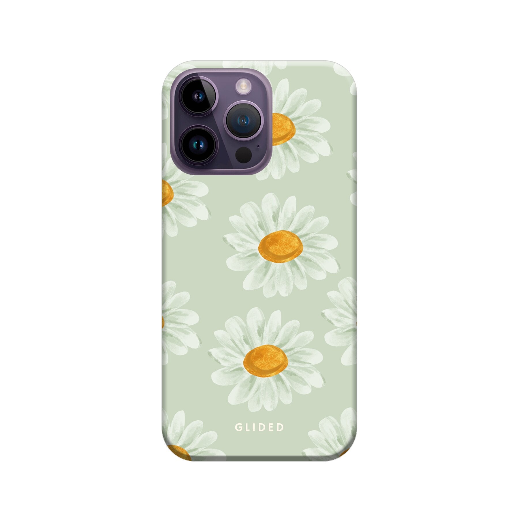Daisy Handyhülle für iPhone 15 Pro Max mit zarten Gänseblümchen, die Frische und Naturverbundenheit ausstrahlen.