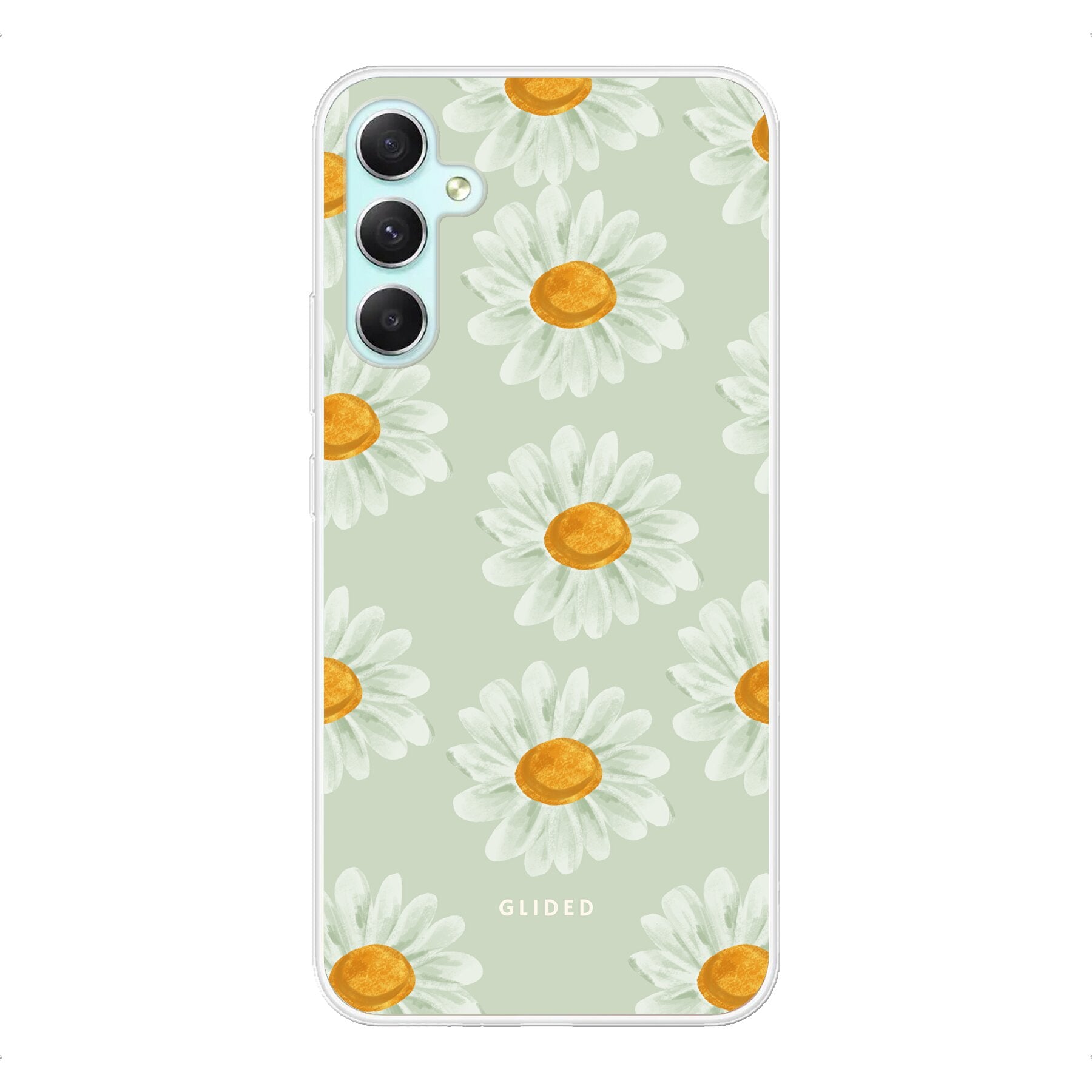 Daisy Handyhülle für Samsung Galaxy A34 mit zarten Gänseblümchen in voller Blüte, stilvoll und schützend.