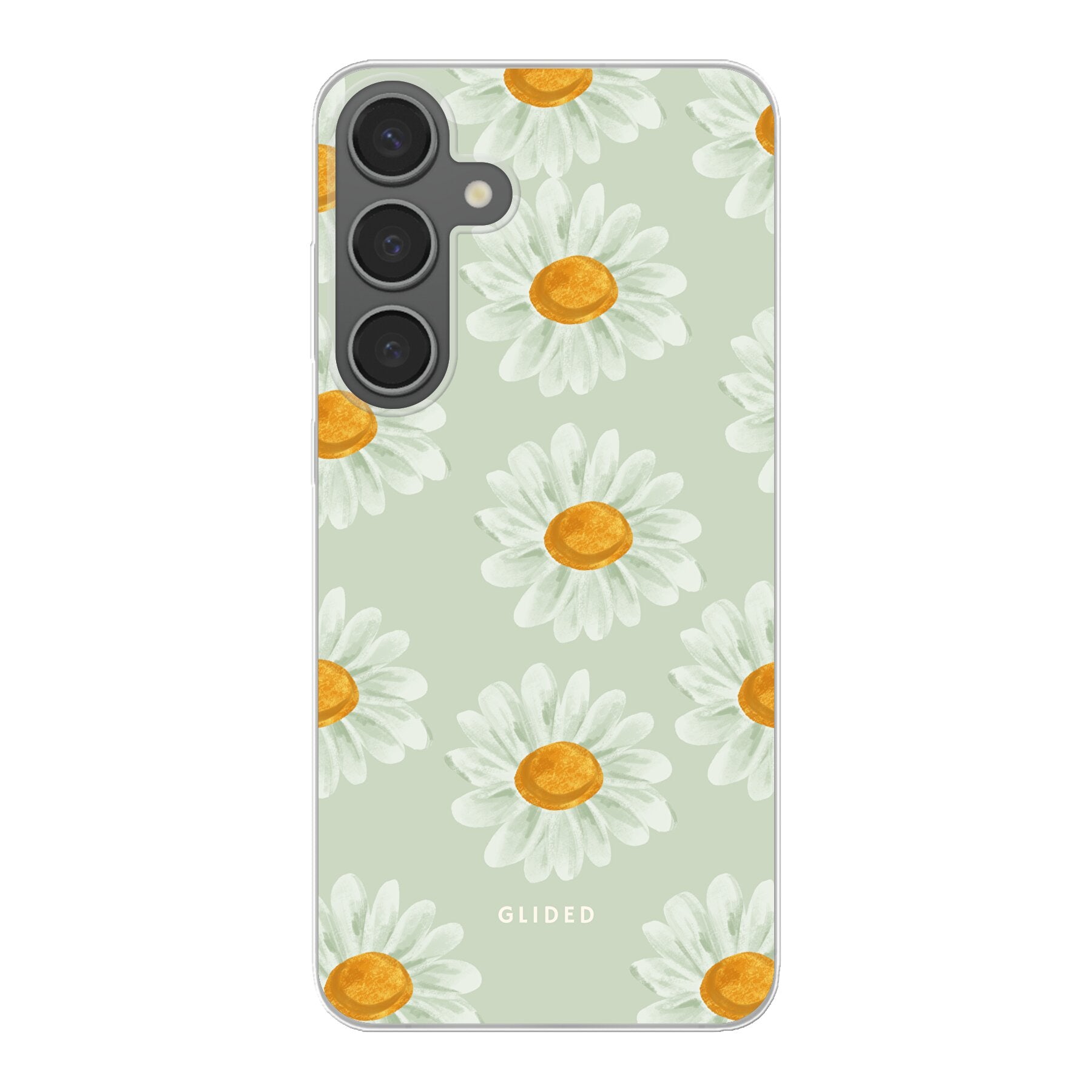 Daisy Handyhülle für Samsung Galaxy S24 Plus mit zarten Gänseblümchen in voller Blüte, stilvoll und schützend.