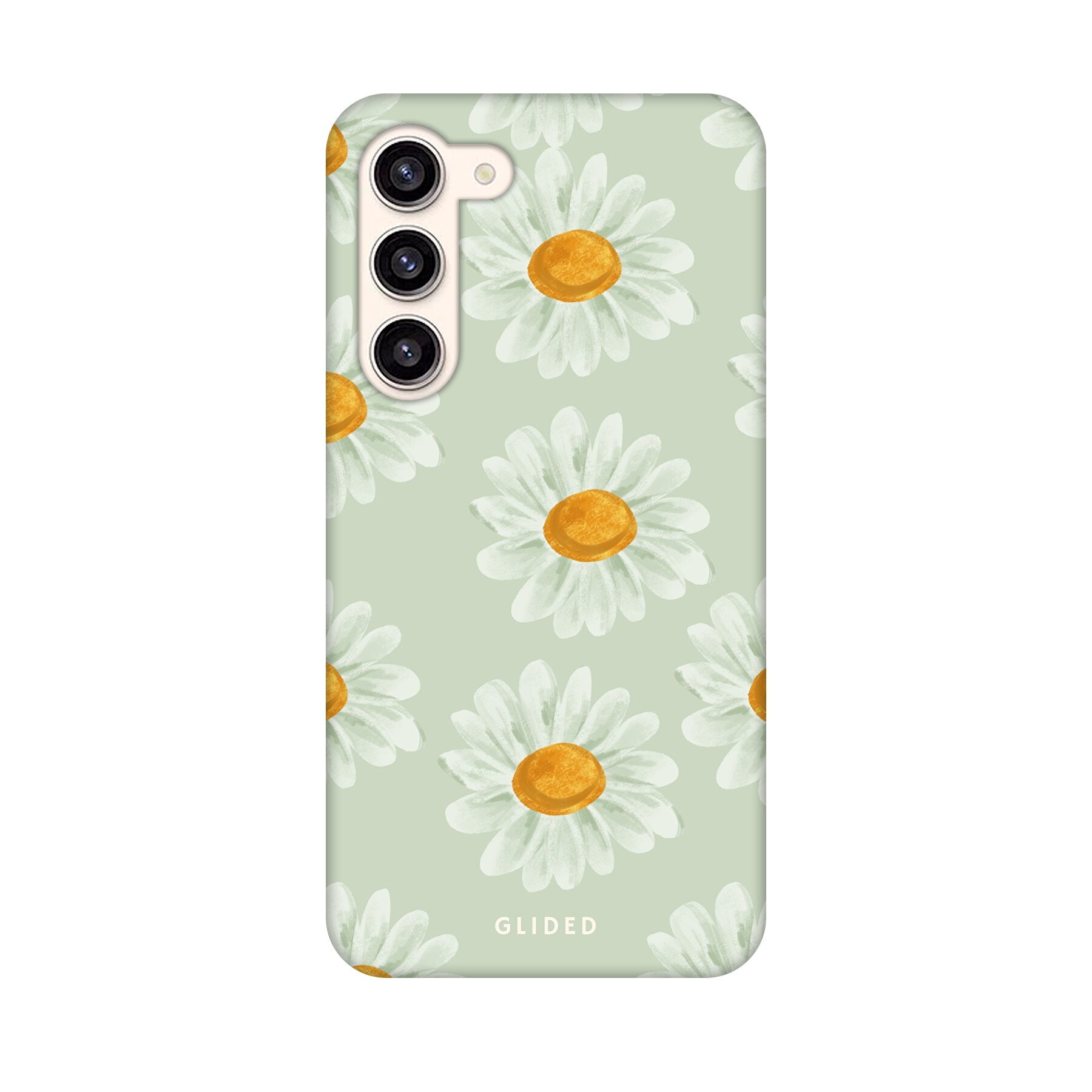 Daisy Handyhülle für Samsung Galaxy S24 Plus mit zarten Gänseblümchen in voller Blüte, stilvoll und schützend.