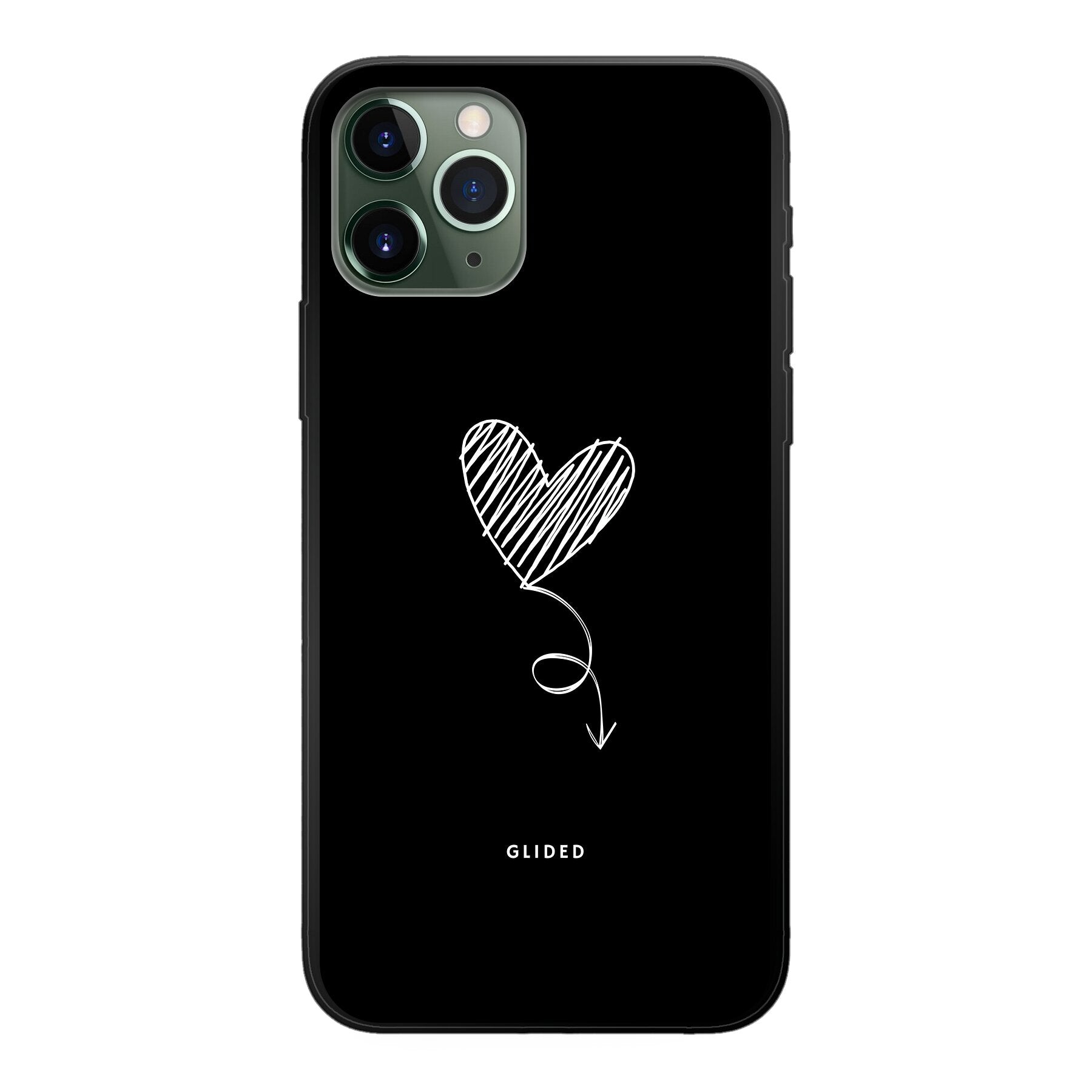Dark Heart iPhone 11 Pro Handyhülle mit ästhetischem Herzdesign auf dunklem Hintergrund, bietet stilvollen Schutz und einzigartigen Look.