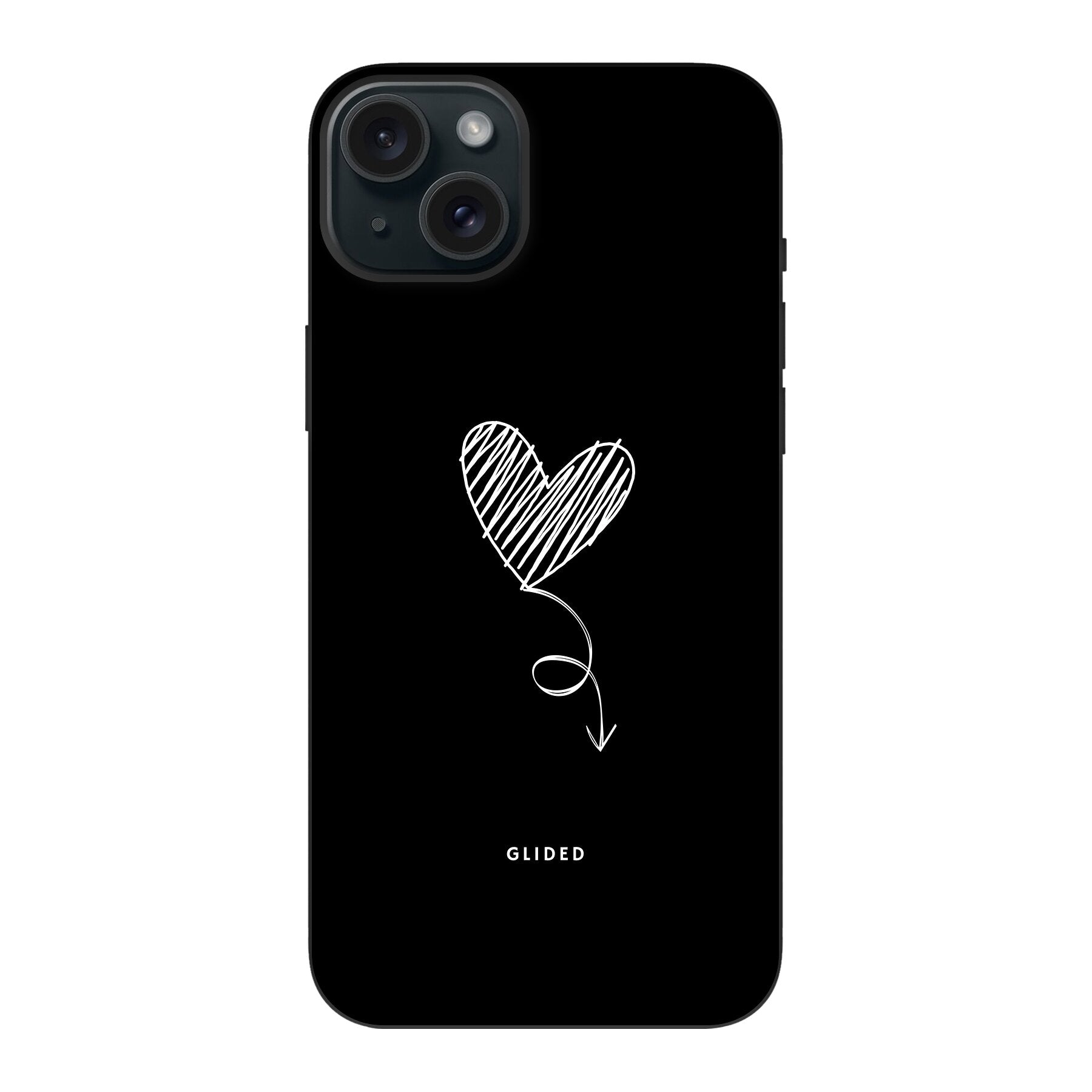 Dark Heart Handyhülle für iPhone 15 Plus mit ästhetischem Herzdesign auf dunklem Hintergrund, bietet stilvollen Schutz und einzigartigen Look.