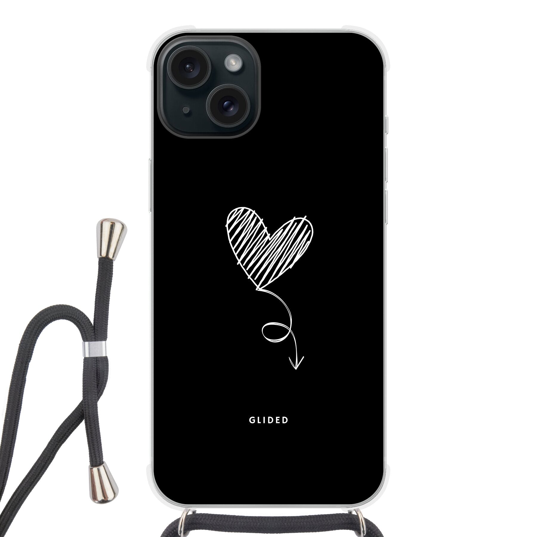 Dark Heart Handyhülle für iPhone 15 Plus mit ästhetischem Herzdesign auf dunklem Hintergrund, bietet stilvollen Schutz und einzigartigen Look.