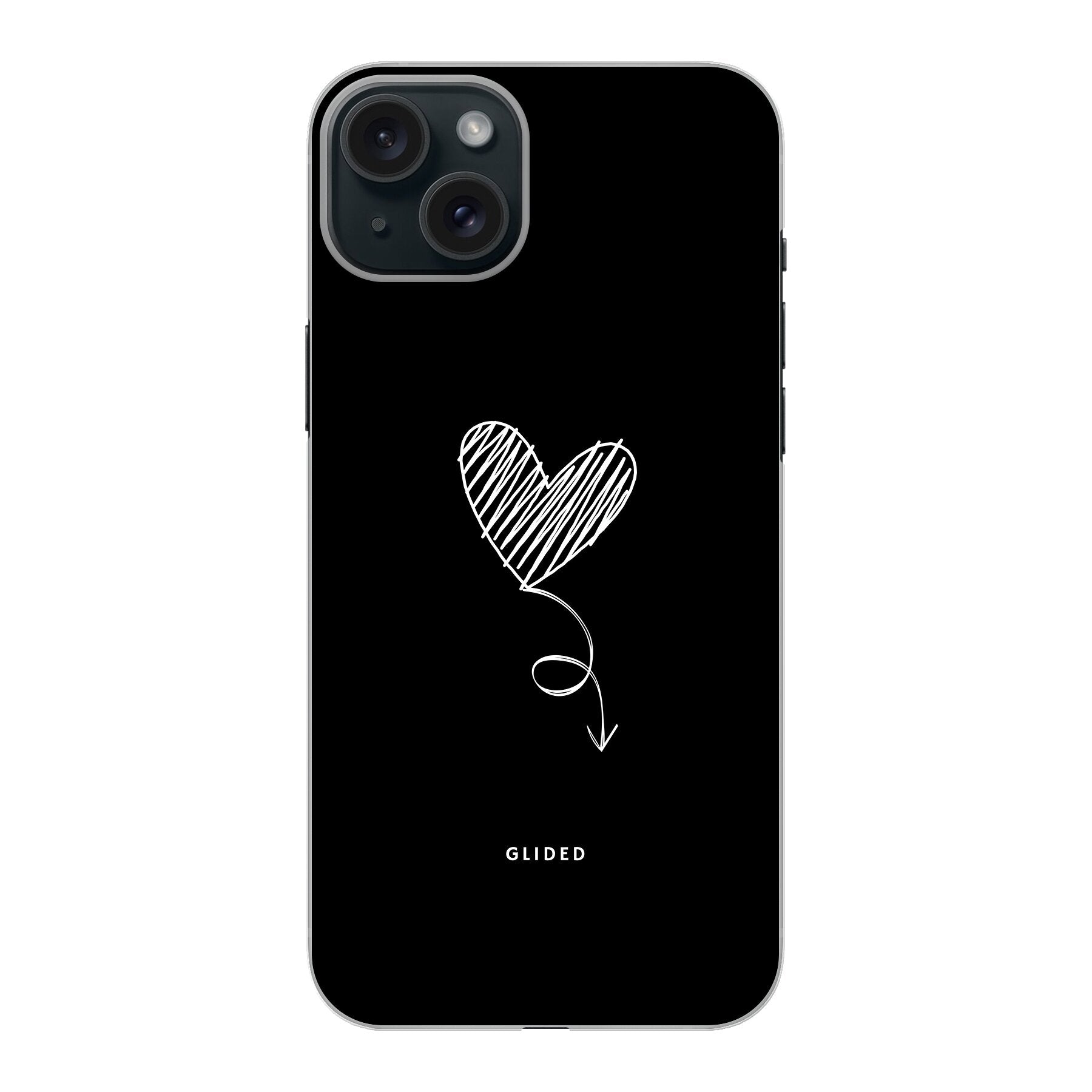 Dark Heart Handyhülle für iPhone 15 Plus mit ästhetischem Herzdesign auf dunklem Hintergrund, bietet stilvollen Schutz und einzigartigen Look.