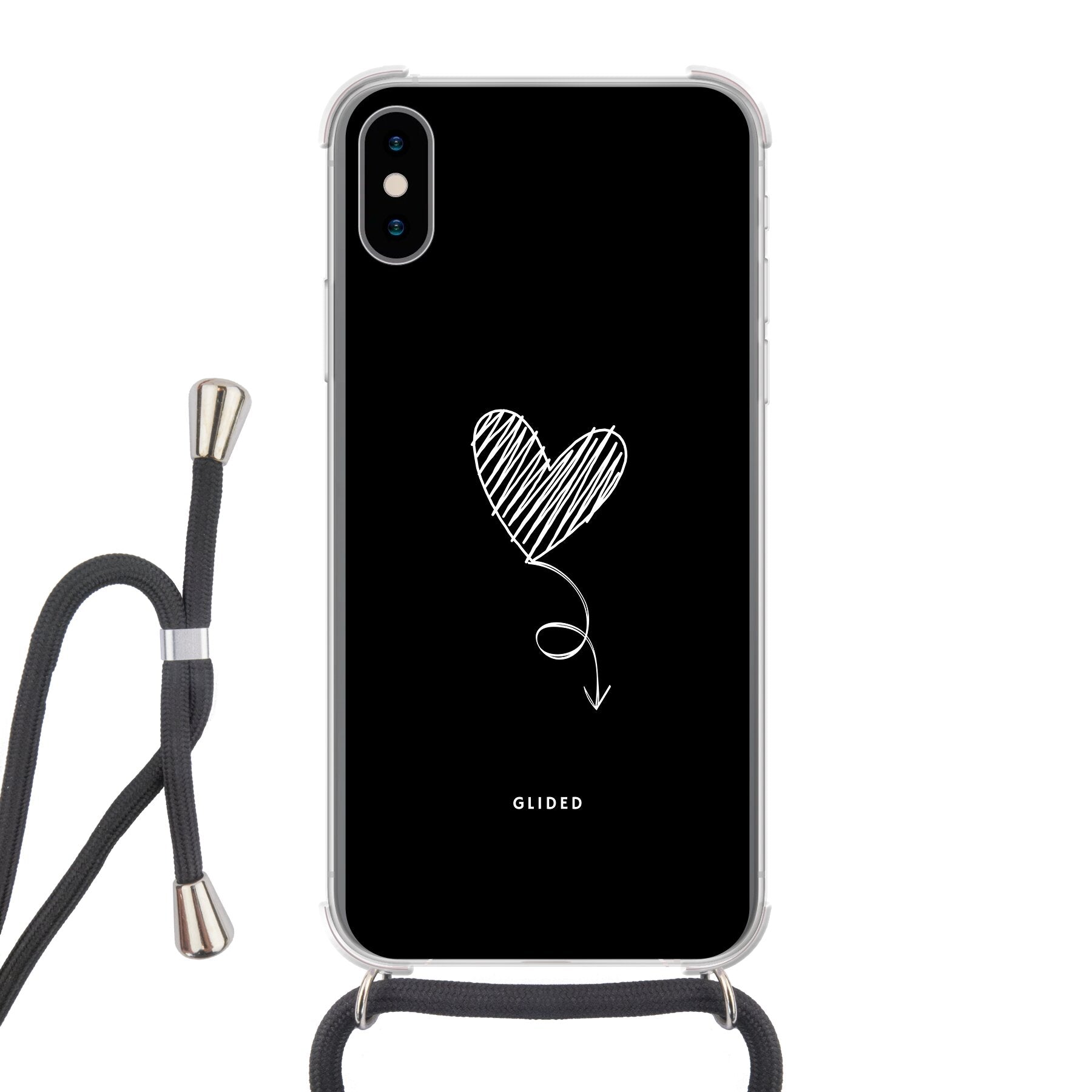 Dark Heart iPhone X/Xs Handyhülle mit ästhetischem Herzdesign auf dunklem Hintergrund, bietet stilvollen Schutz.