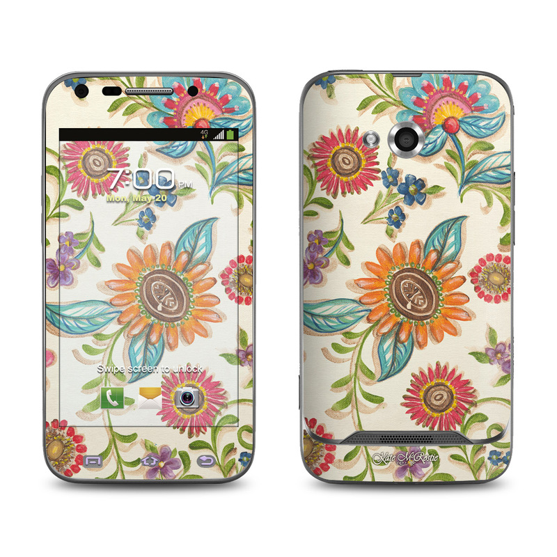 Smartphone with colorful floral design.