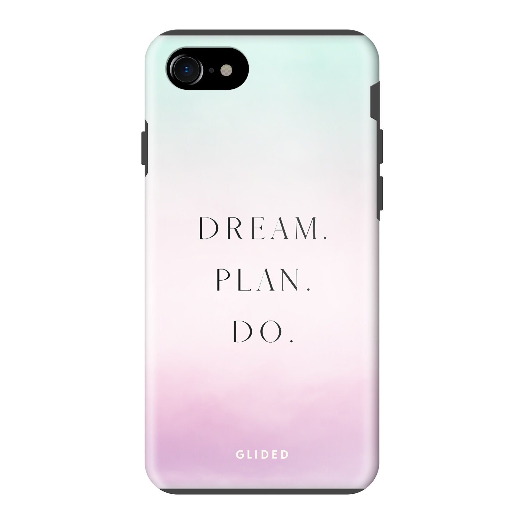 Dream iPhone SE 2022 Handyhülle mit inspirierendem Spruch 'Dream, plan, do' in ästhetischem Design, idealer Schutz für dein Smartphone.