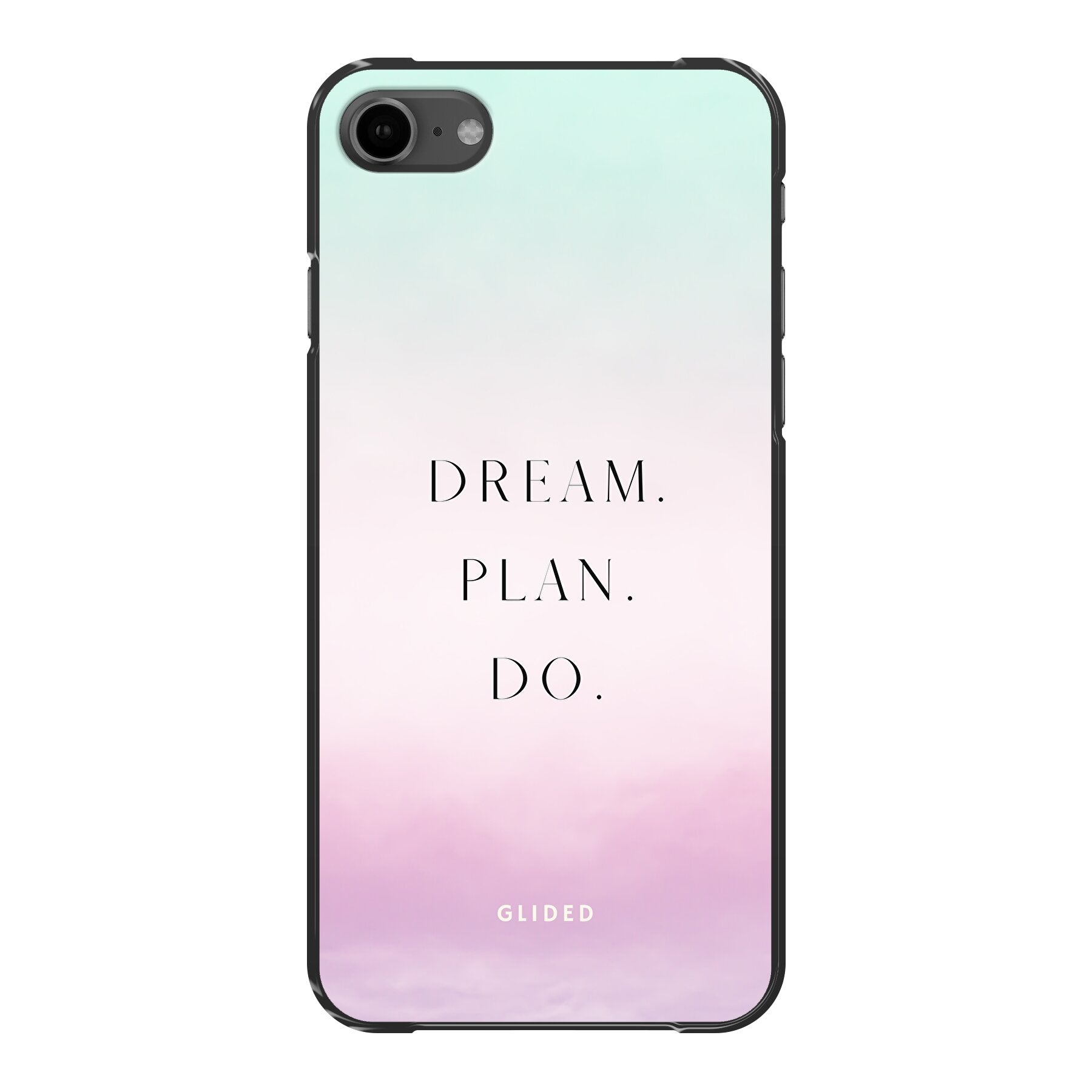 Dream iPhone SE 2022 Handyhülle mit inspirierendem Spruch 'Dream, plan, do' in ästhetischem Design, idealer Schutz für dein Smartphone.