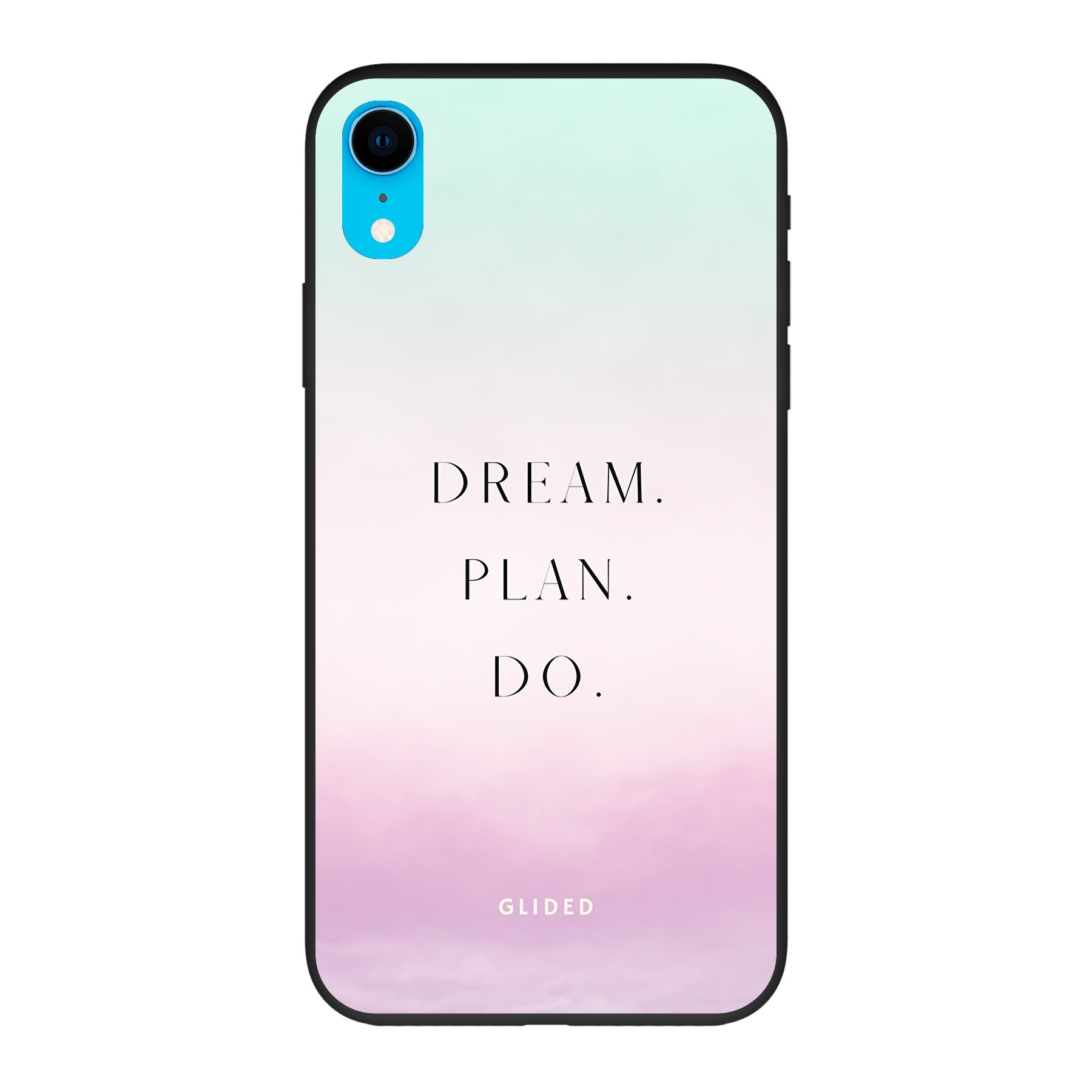 Dream iPhone XR Handyhülle mit inspirierendem Spruch 'Dream, plan, do', stoßfestem Schutz und ästhetischem Design.