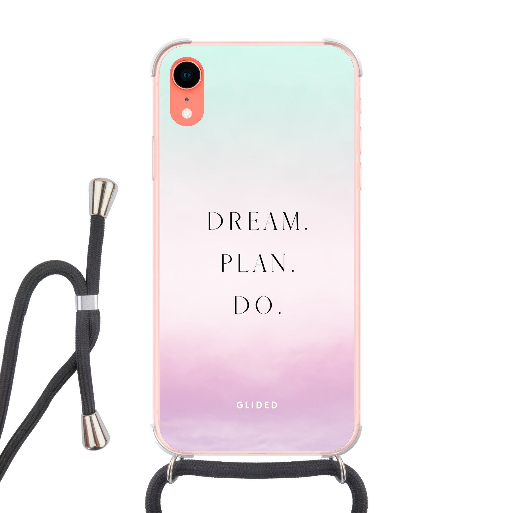 Dream iPhone XR Handyhülle mit inspirierendem Spruch 'Dream, plan, do', stoßfestem Schutz und ästhetischem Design.