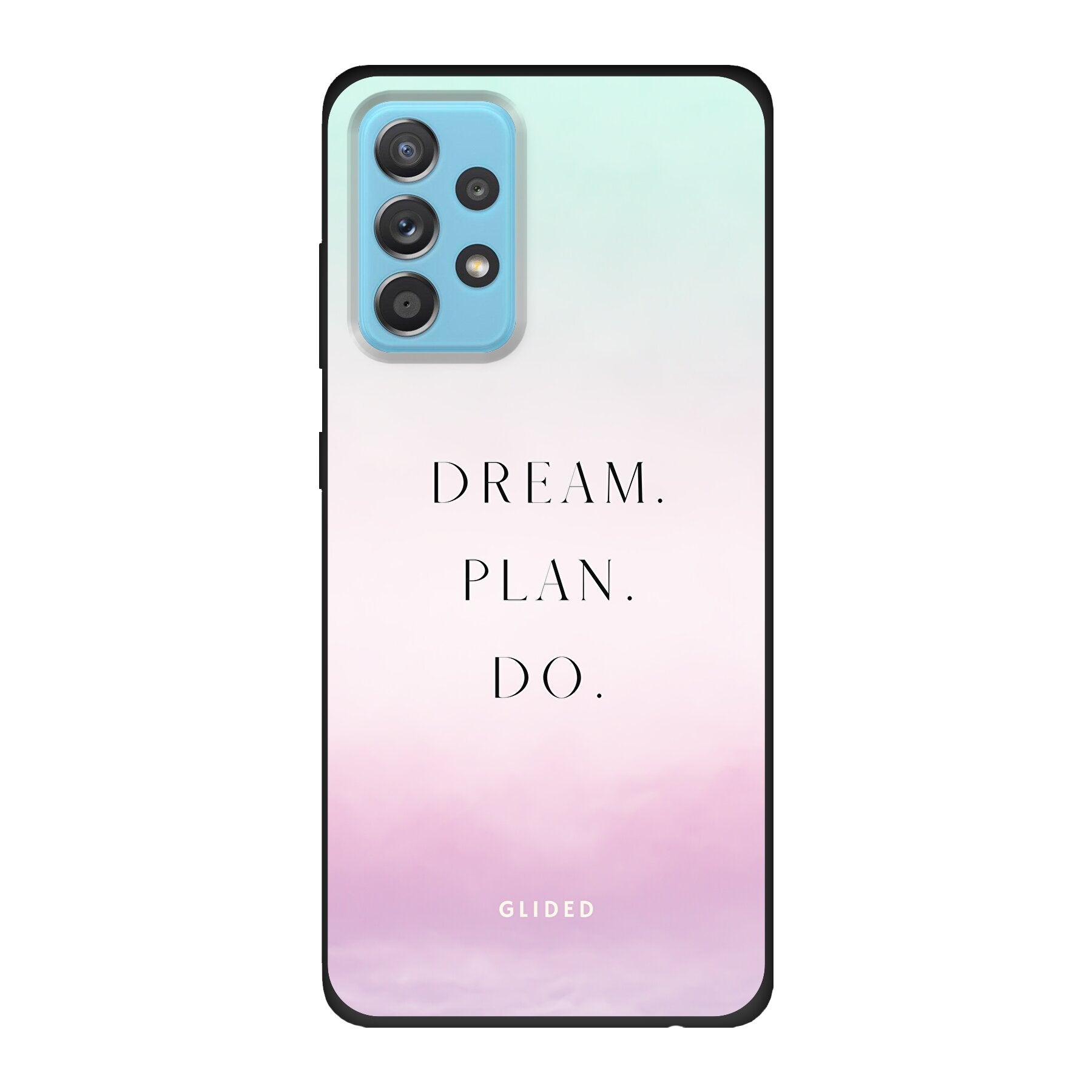Dream Handyhülle für Samsung Galaxy A53 5G mit inspirierendem Spruch 'Dream, plan, do' und ästhetischem Design.