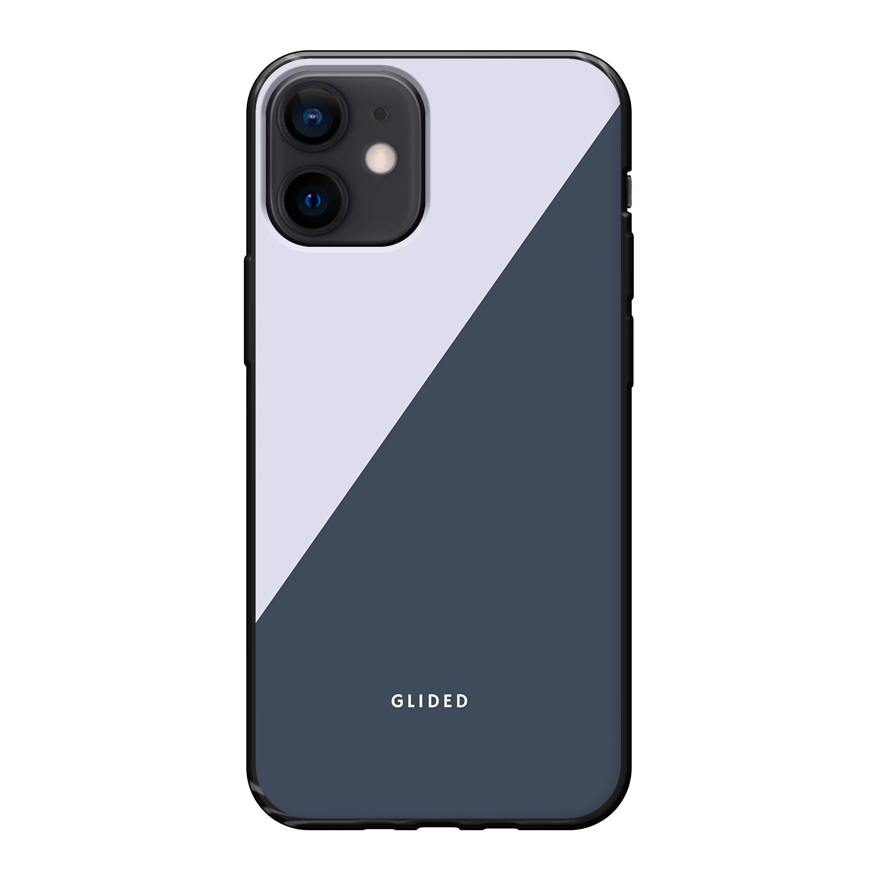 Edge iPhone 12 mini Handyhülle in Grau und Weiß mit minimalistischen Design und präzisen Aussparungen.