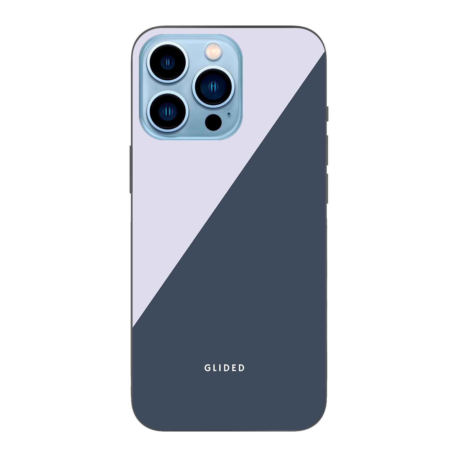 Edge iPhone 13 Pro Max Handyhülle in Grau und Weiß mit minimalistischen Farbblöcken und klaren Linien.