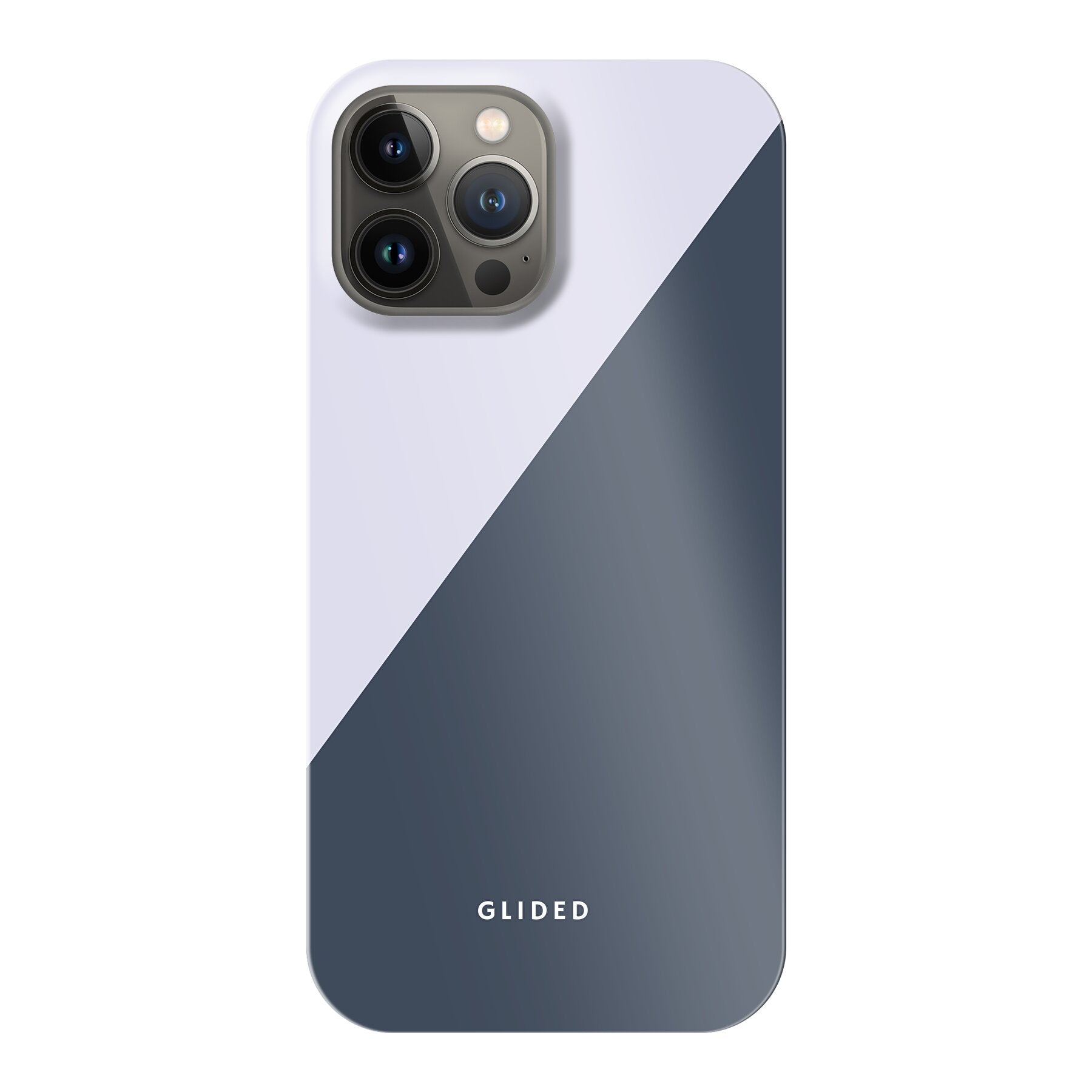 Edge iPhone 13 Pro Max Handyhülle in Grau und Weiß mit minimalistischen Farbblöcken und klaren Linien.