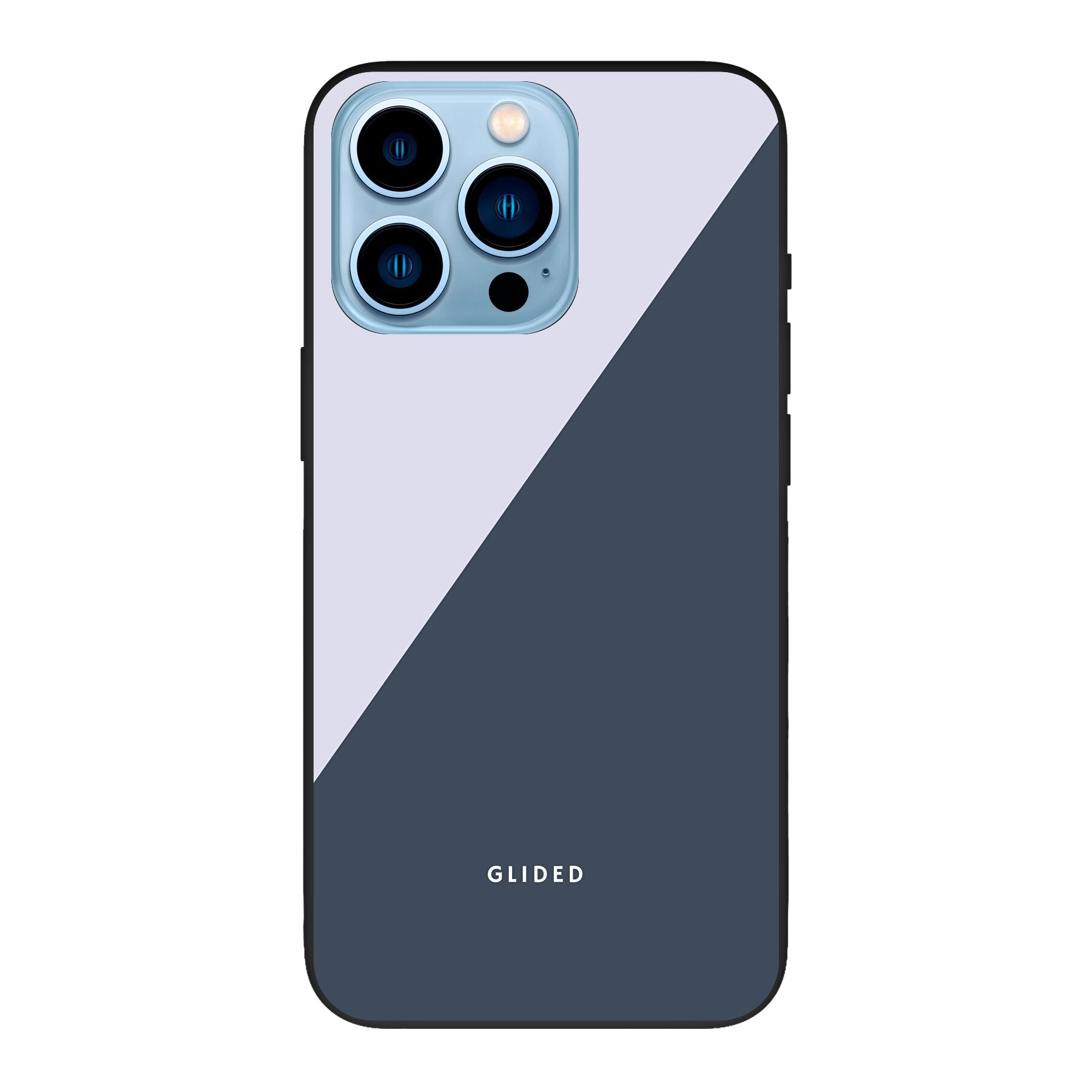 Edge iPhone 13 Pro Max Handyhülle in Grau und Weiß mit minimalistischen Farbblöcken und klaren Linien.